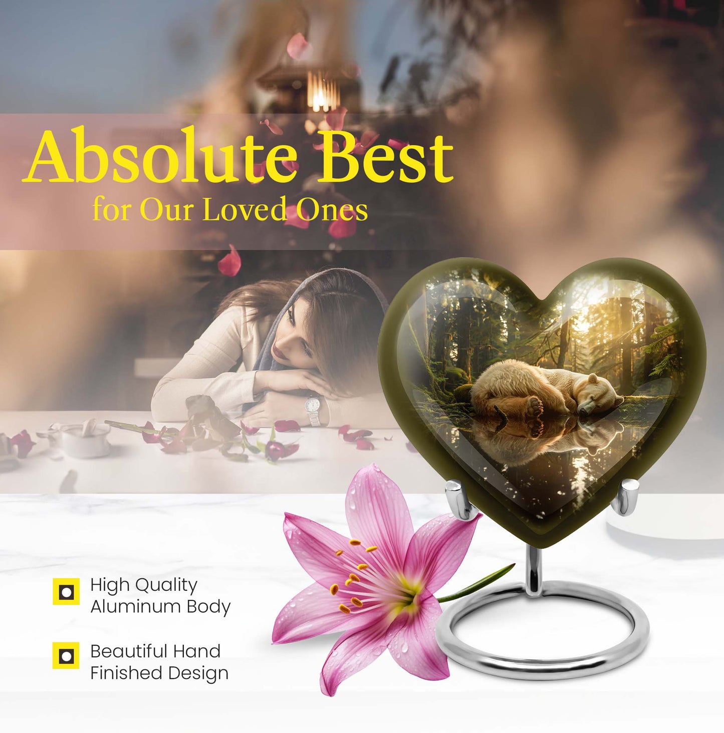 heart-shaped bear urn for cremation ashes
