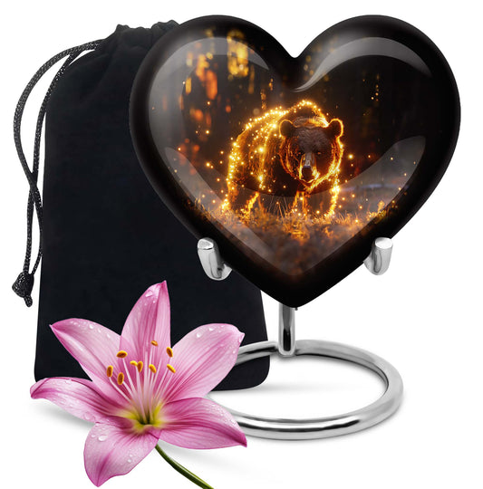 10-inch butterfly-themed heart-shaped bear urn, crafted from aluminium for memorial ashes