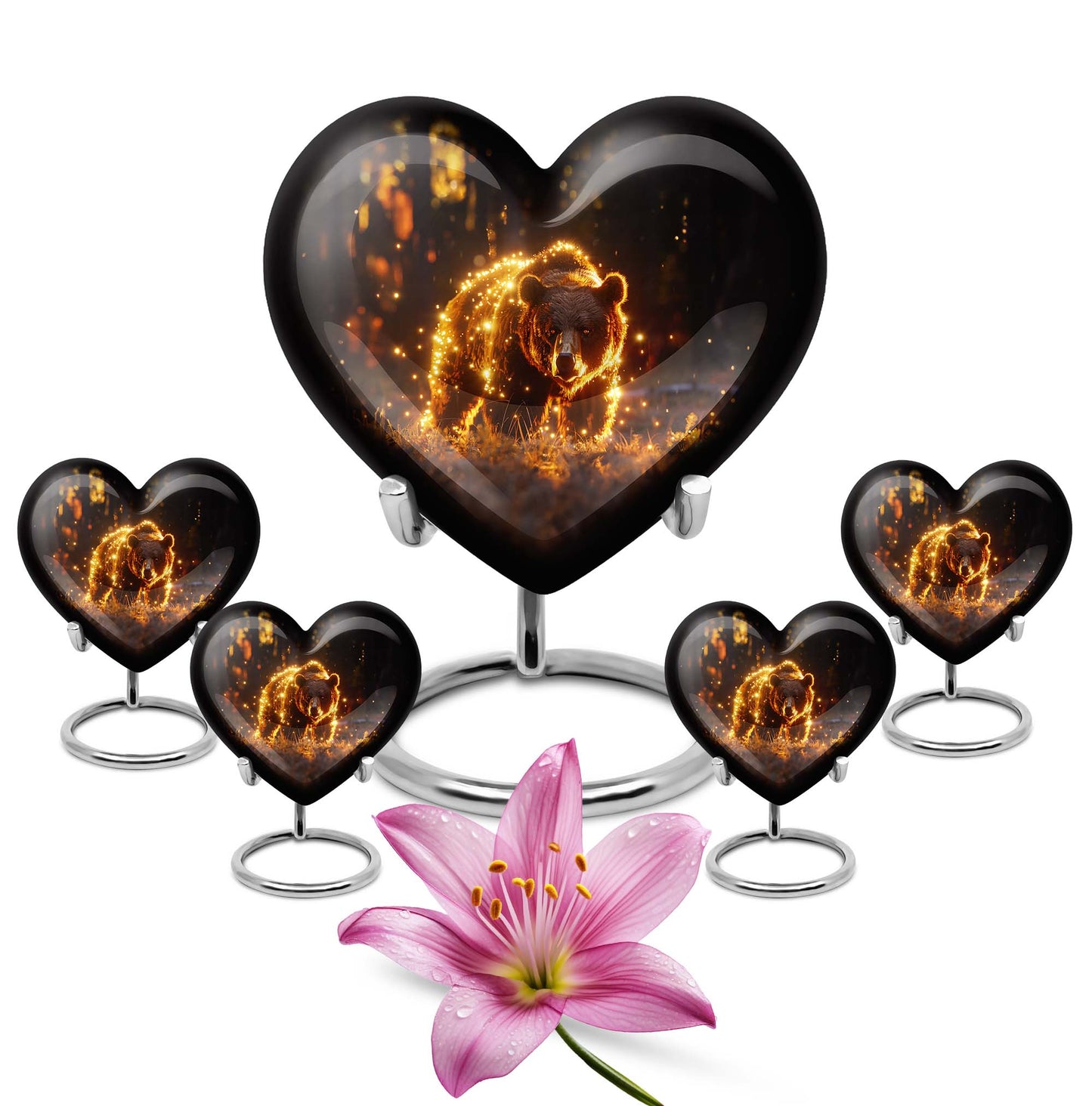 10-inch butterfly-themed heart-shaped bear urn, crafted from aluminium for memorial ashes