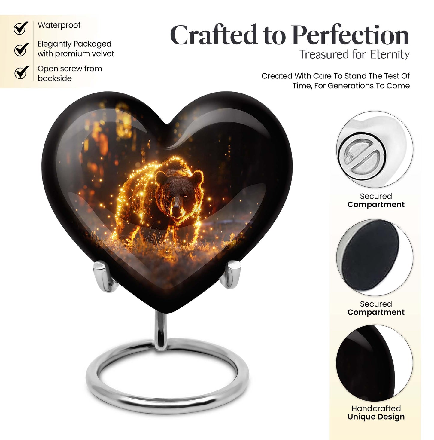 10-inch butterfly-themed heart-shaped bear urn, crafted from aluminium for memorial ashes