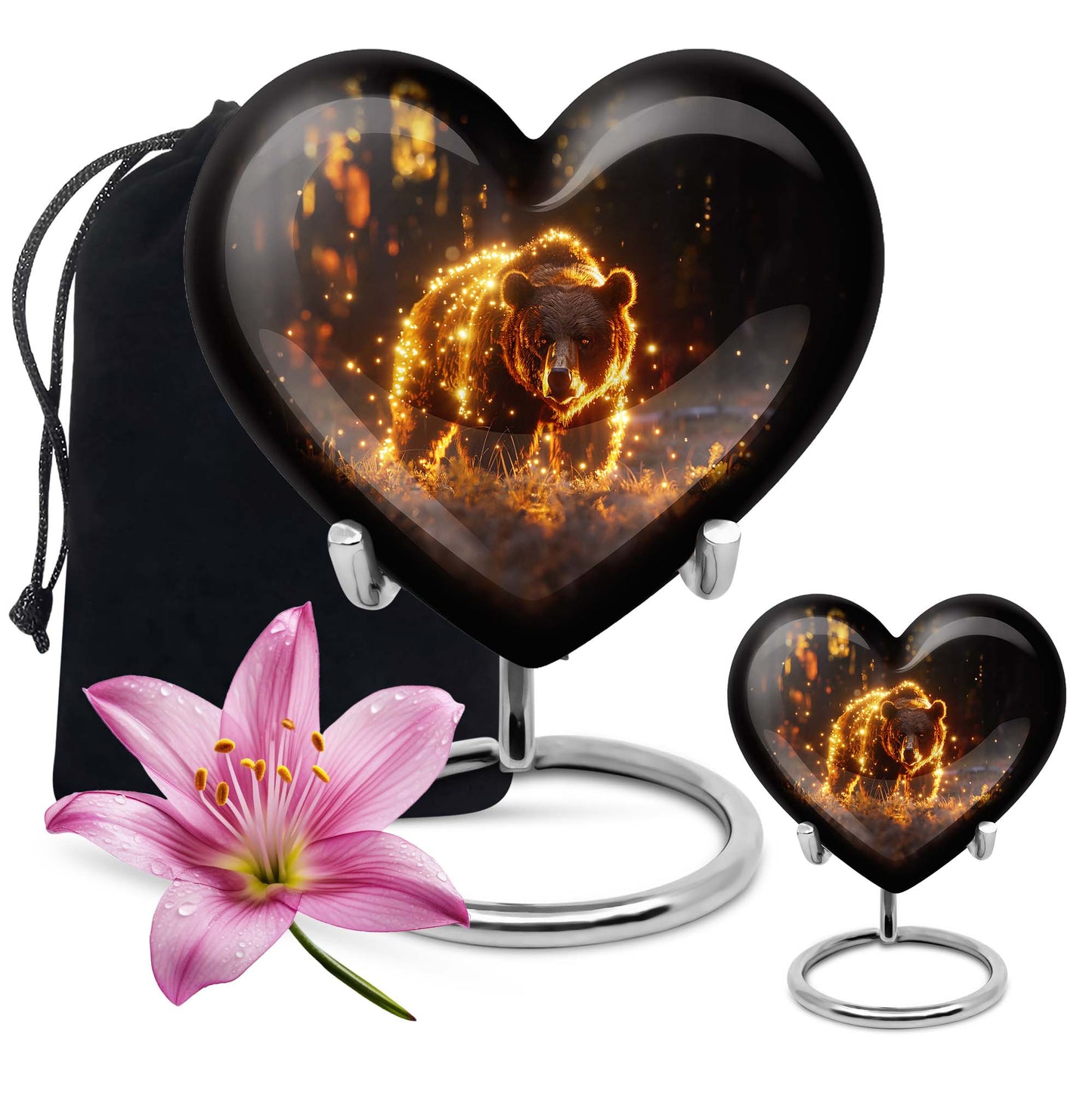 10-inch butterfly-themed heart-shaped bear urn, crafted from aluminium for memorial ashes