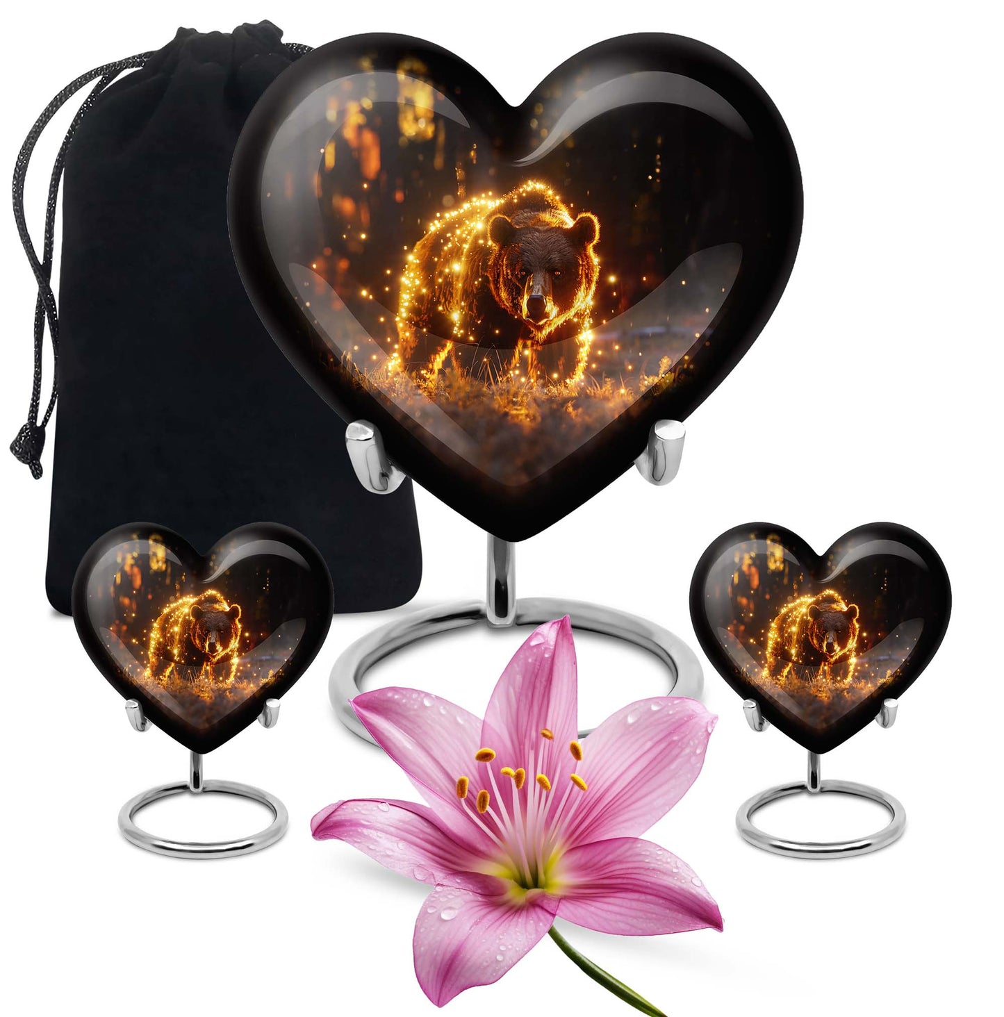 10-inch butterfly-themed heart-shaped bear urn, crafted from aluminium for memorial ashes