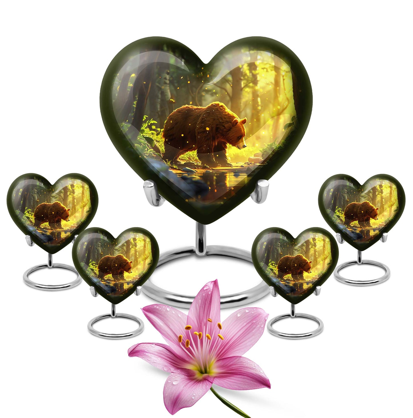 Bear Theme Large Urn With 4 Keepsake Urn