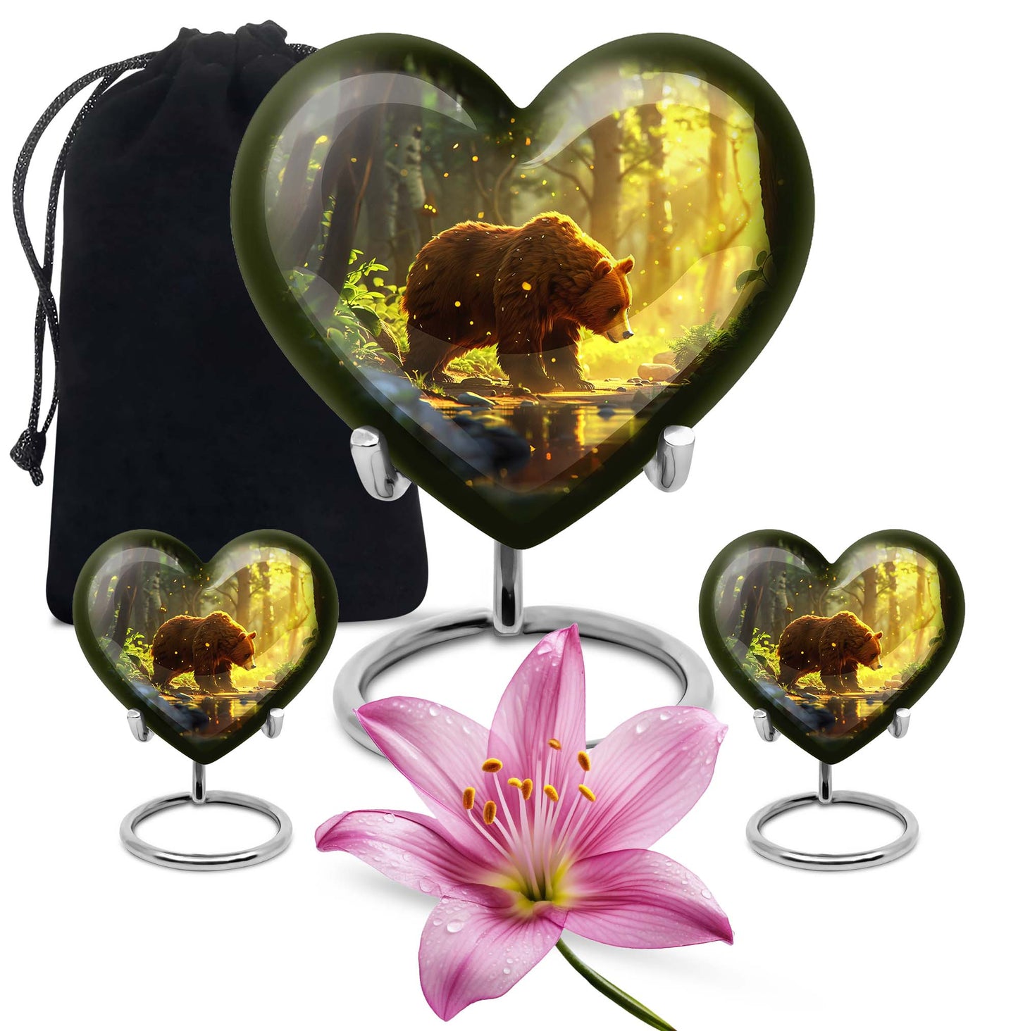 Bear Theme Large Urn With 2 Keepsake Urn