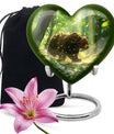 10-inch heart-shaped bear urn with butterfly theme, made of aluminium and customization option