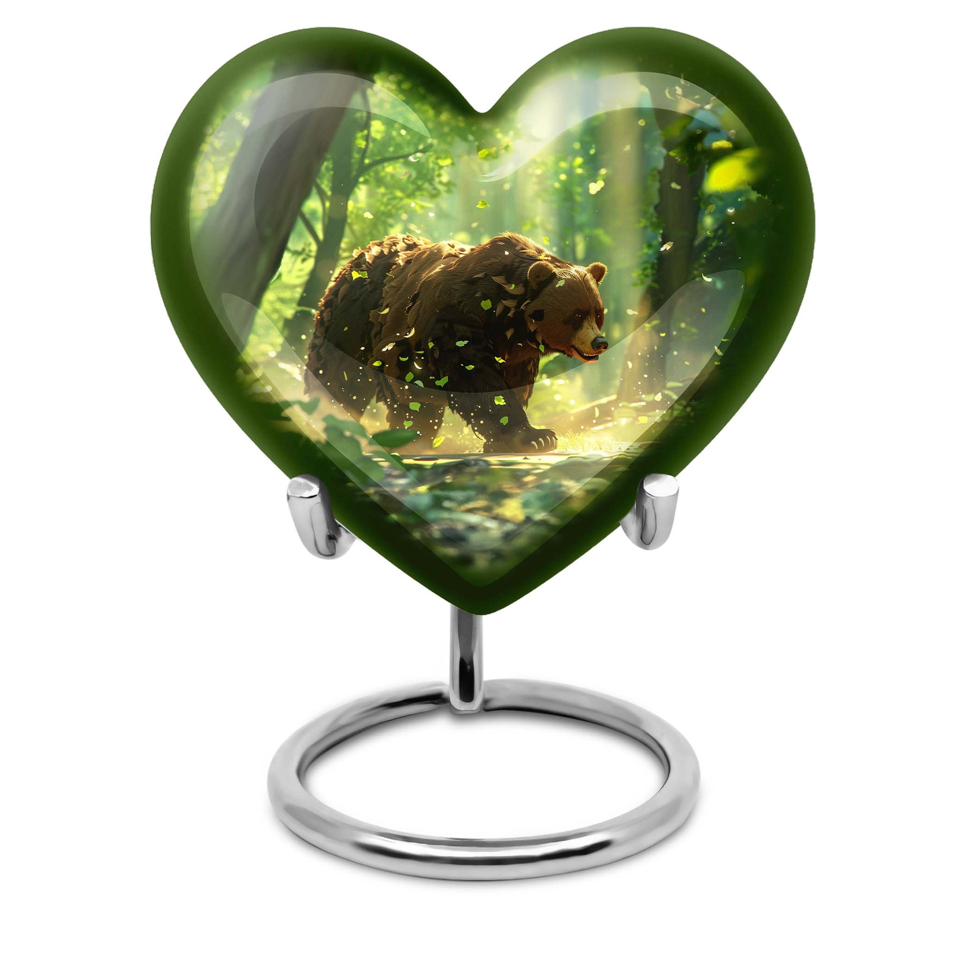 10-inch heart-shaped bear urn with butterfly theme, made of aluminium and customization option