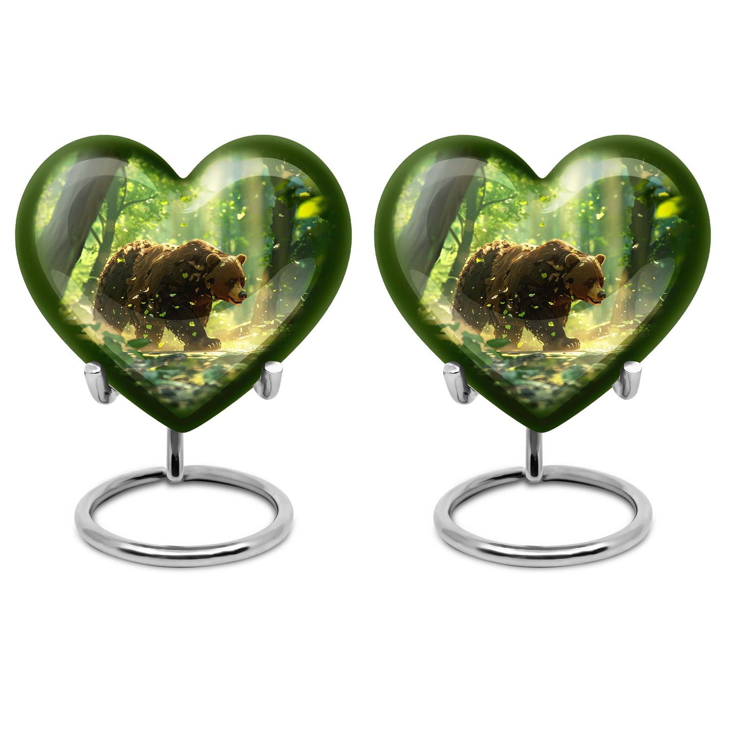 10-inch heart-shaped bear urn with butterfly theme, made of aluminium and customization option