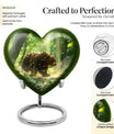 10-inch heart-shaped bear urn with butterfly theme, made of aluminium and customization option