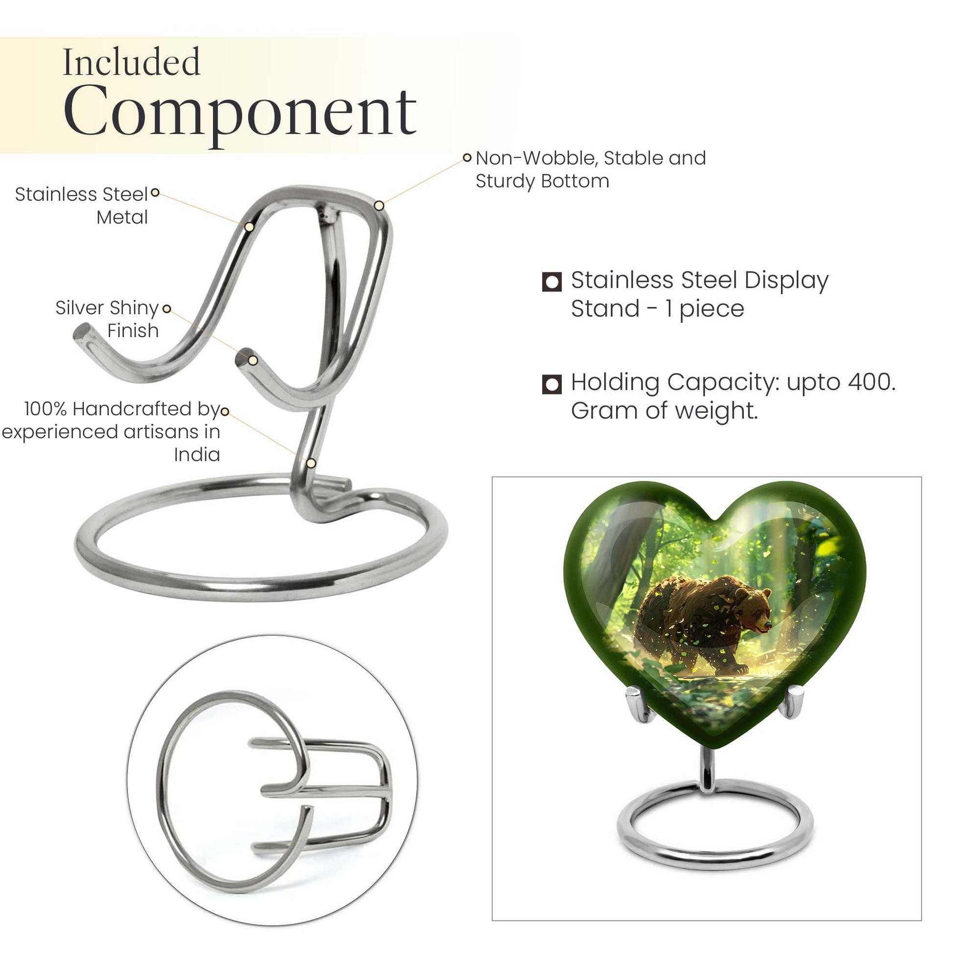 10-inch heart-shaped bear urn with butterfly theme, made of aluminium and customization option