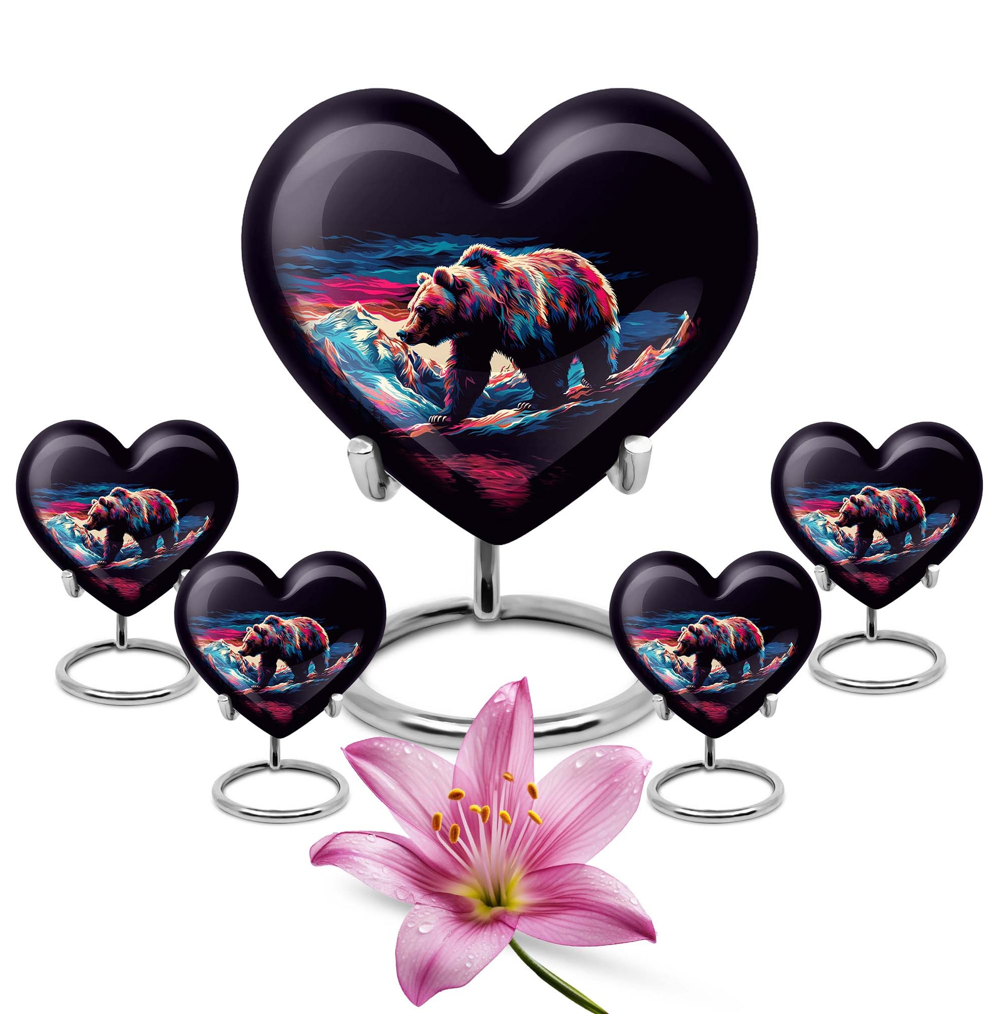 Bear Theme Large Urn With 4 Keepsake Urn