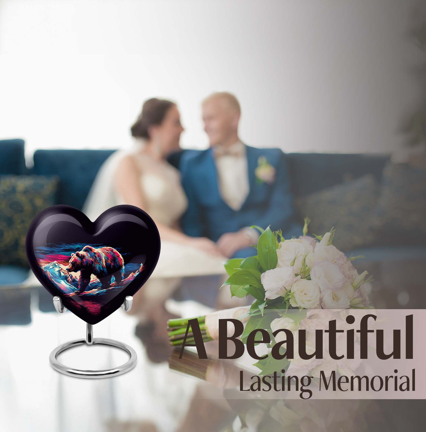 heart-shaped bear urn