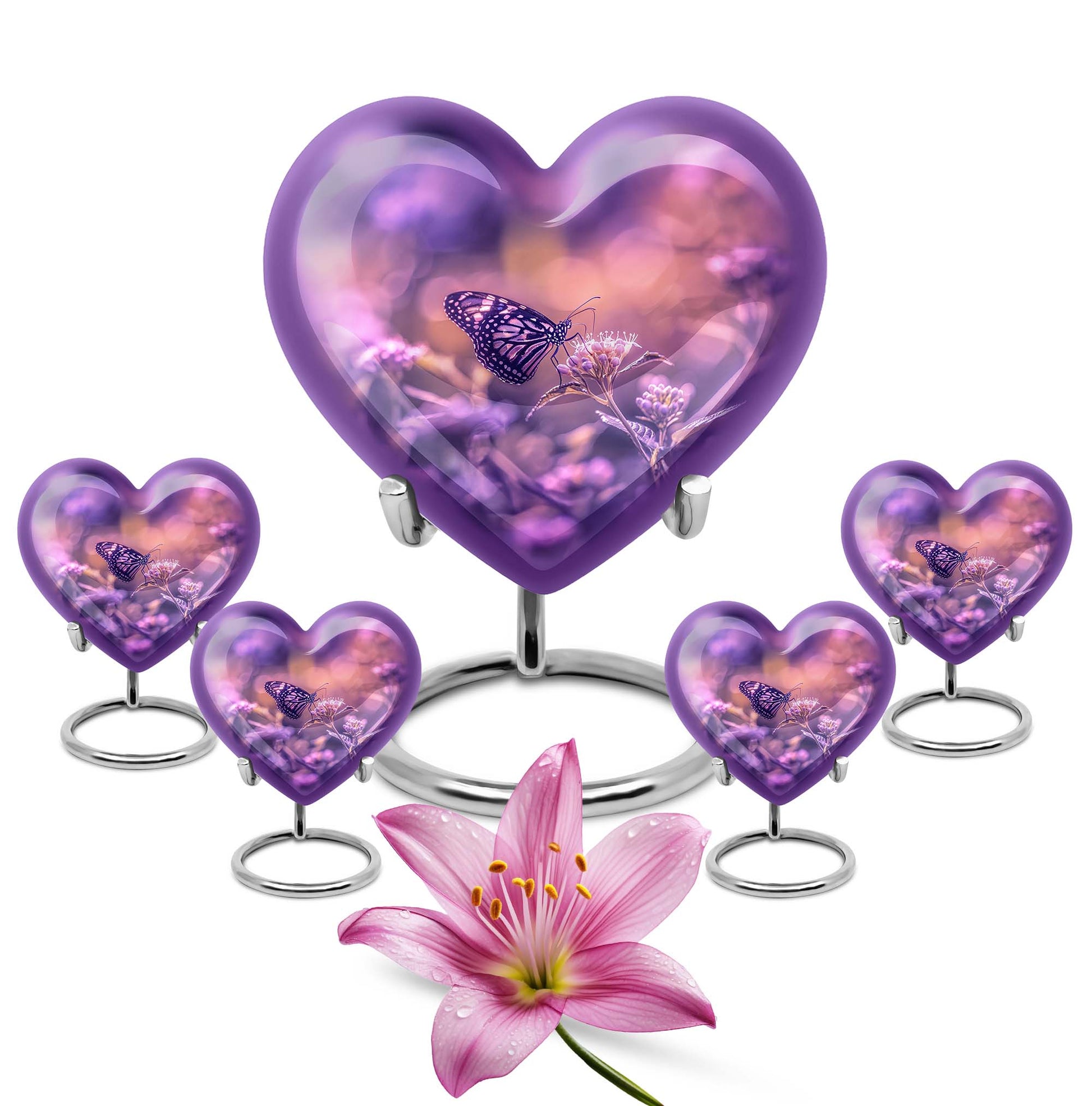 Butterfly Theme Large Urn With 4 Keepsake Urn