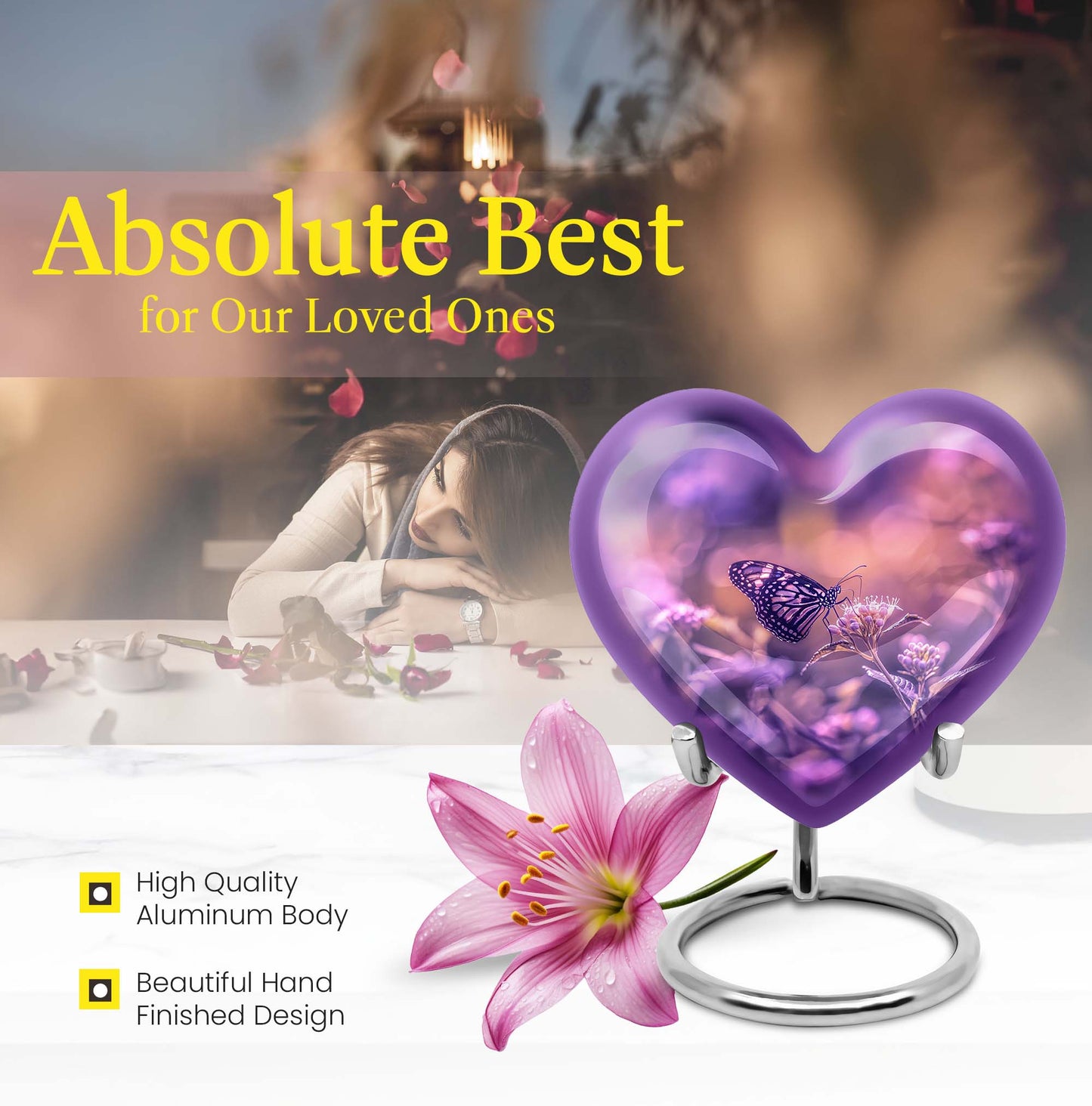 Butterfly themed Heart Memorial Urn