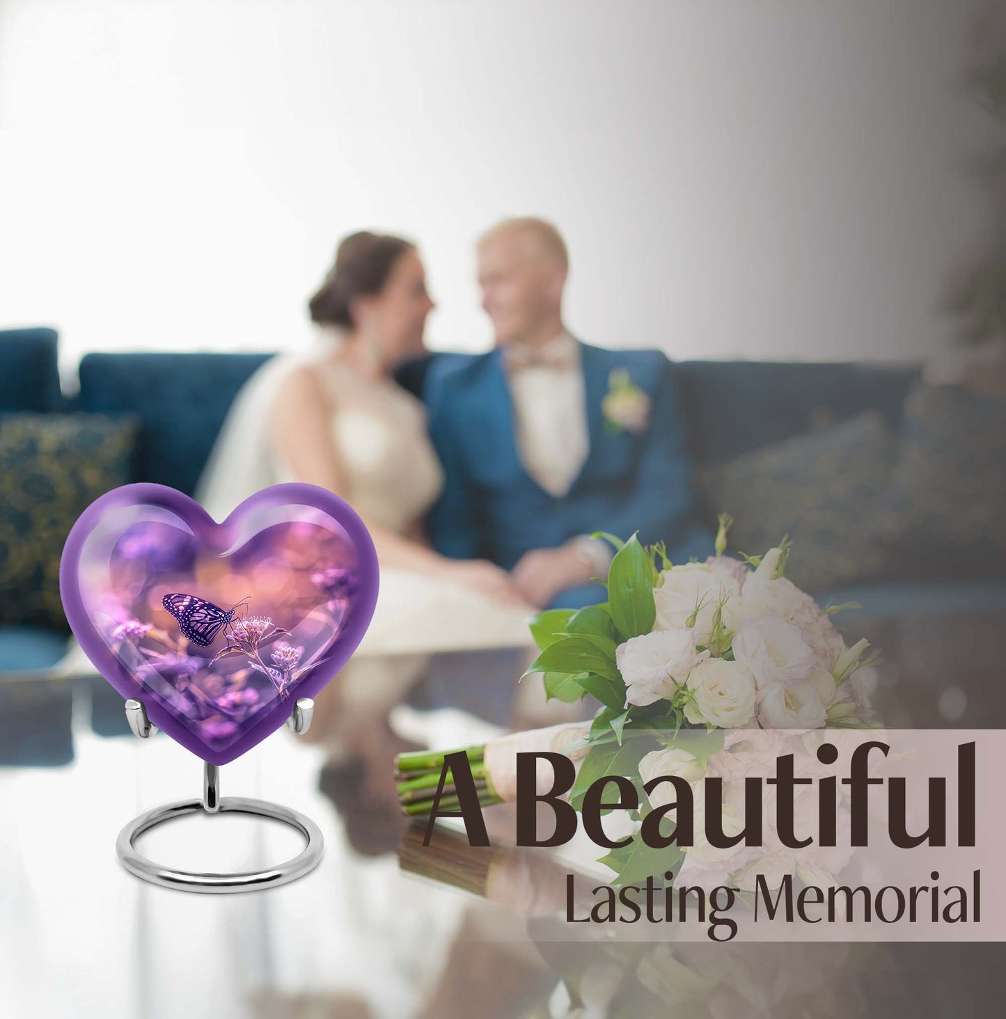 Butterfly themed Heart Memorial Urn