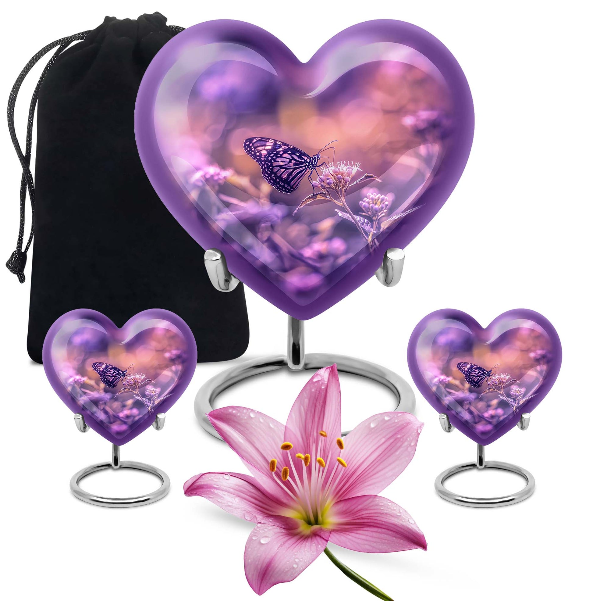 Butterfly Theme Large Urn With 2 Keepsake Urn