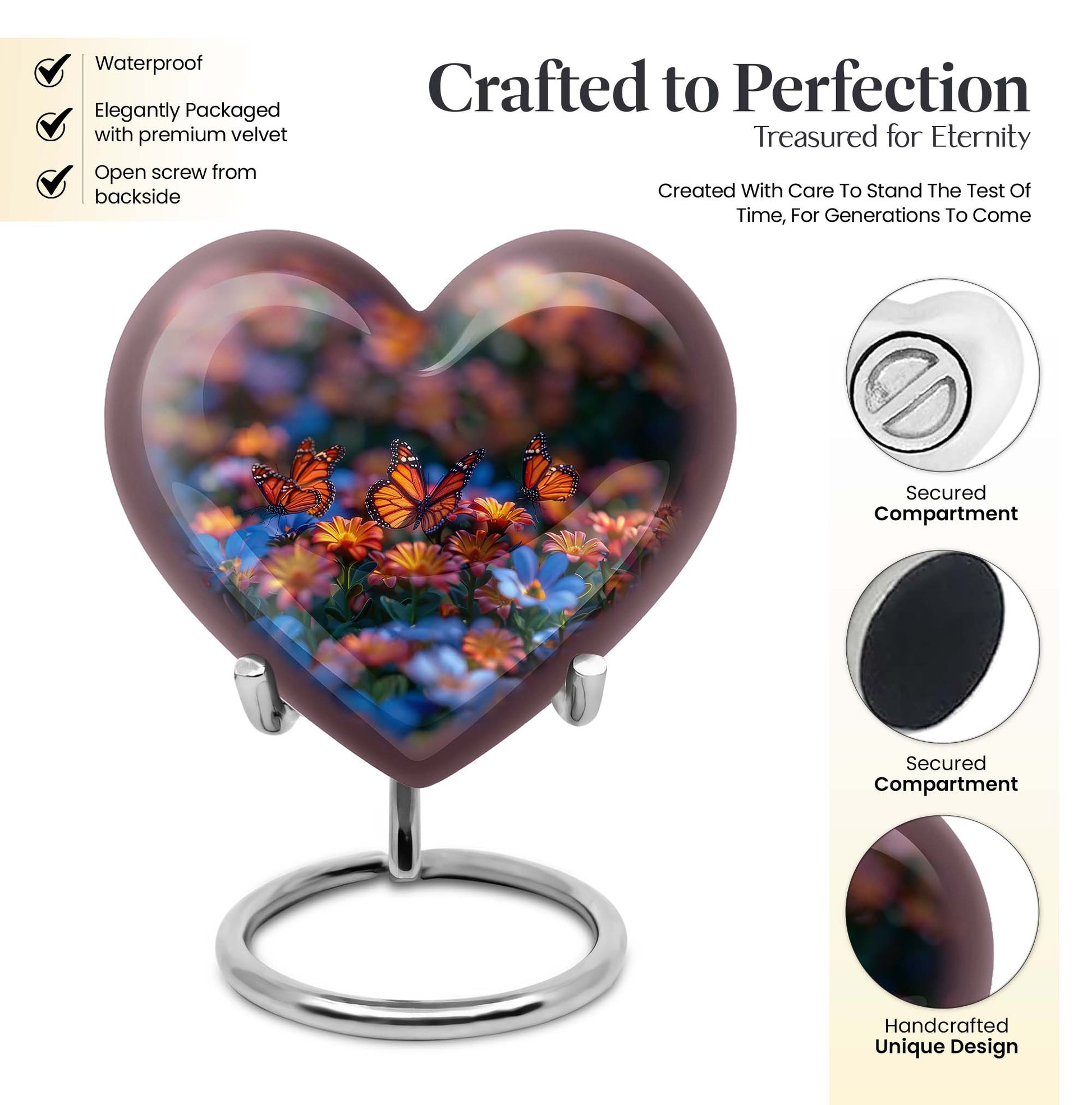 10-inch butterfly heart urn, memorial urn for ashes, personalized with engraving