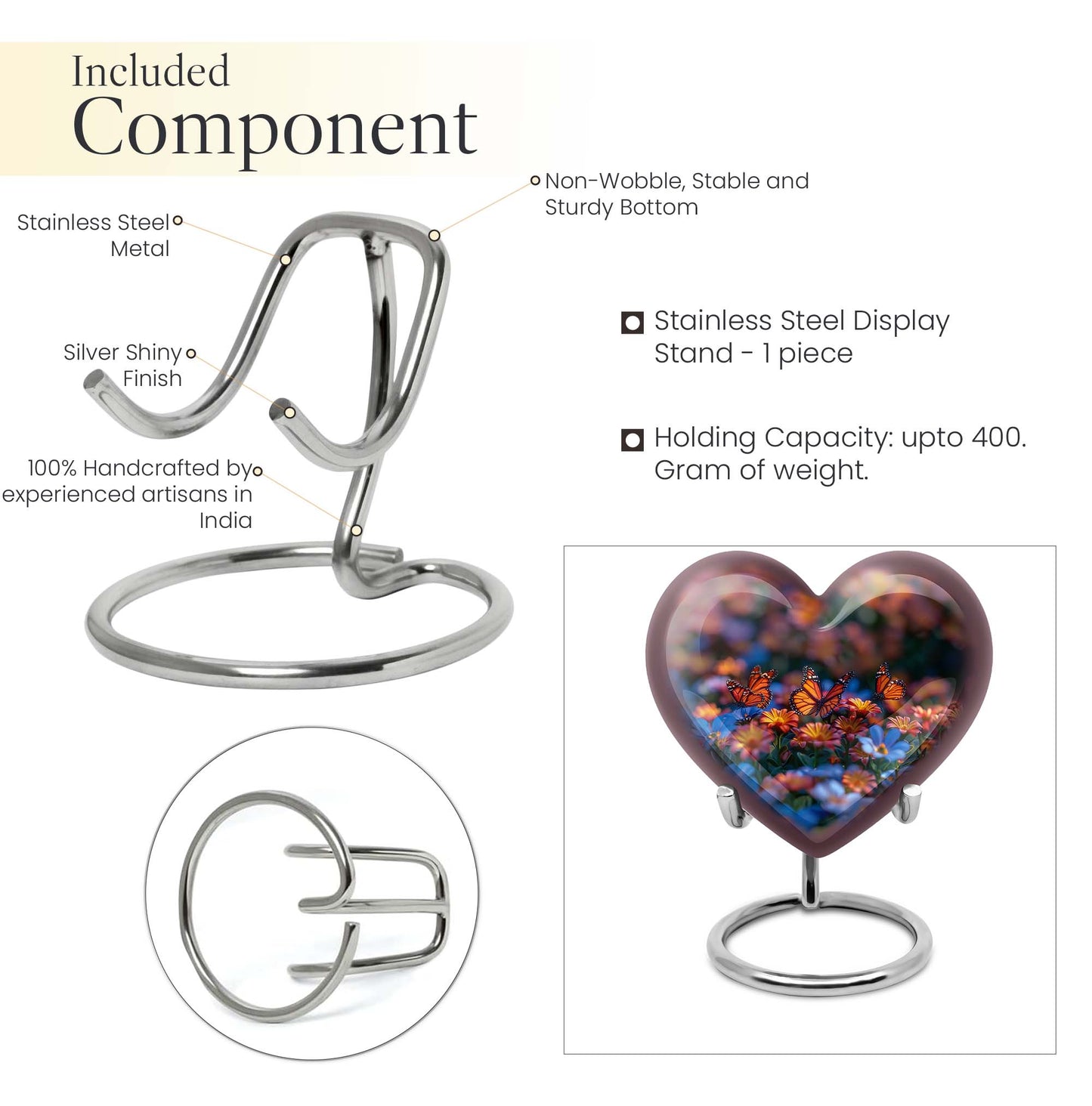 10-inch butterfly heart urn, memorial urn for ashes, personalized with engraving