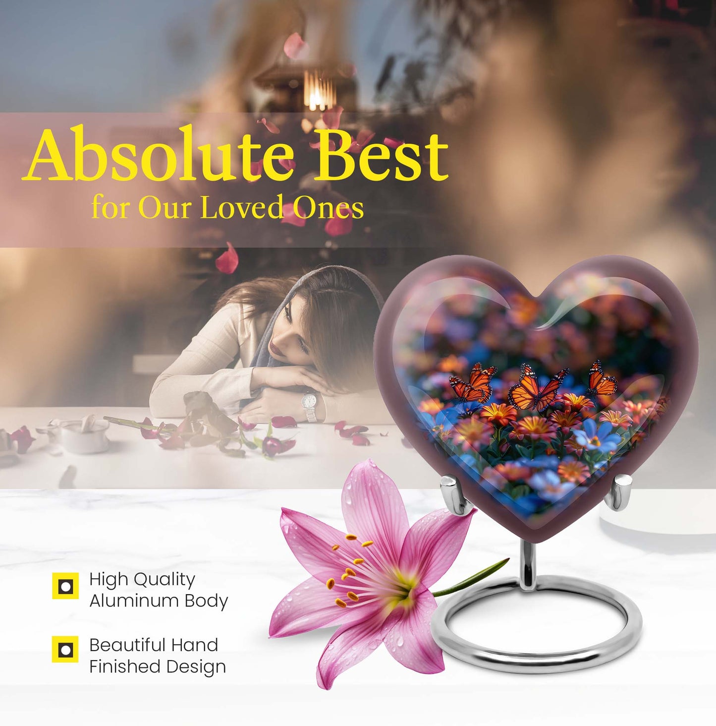 10-inch butterfly heart urn, memorial urn for ashes, personalized with engraving