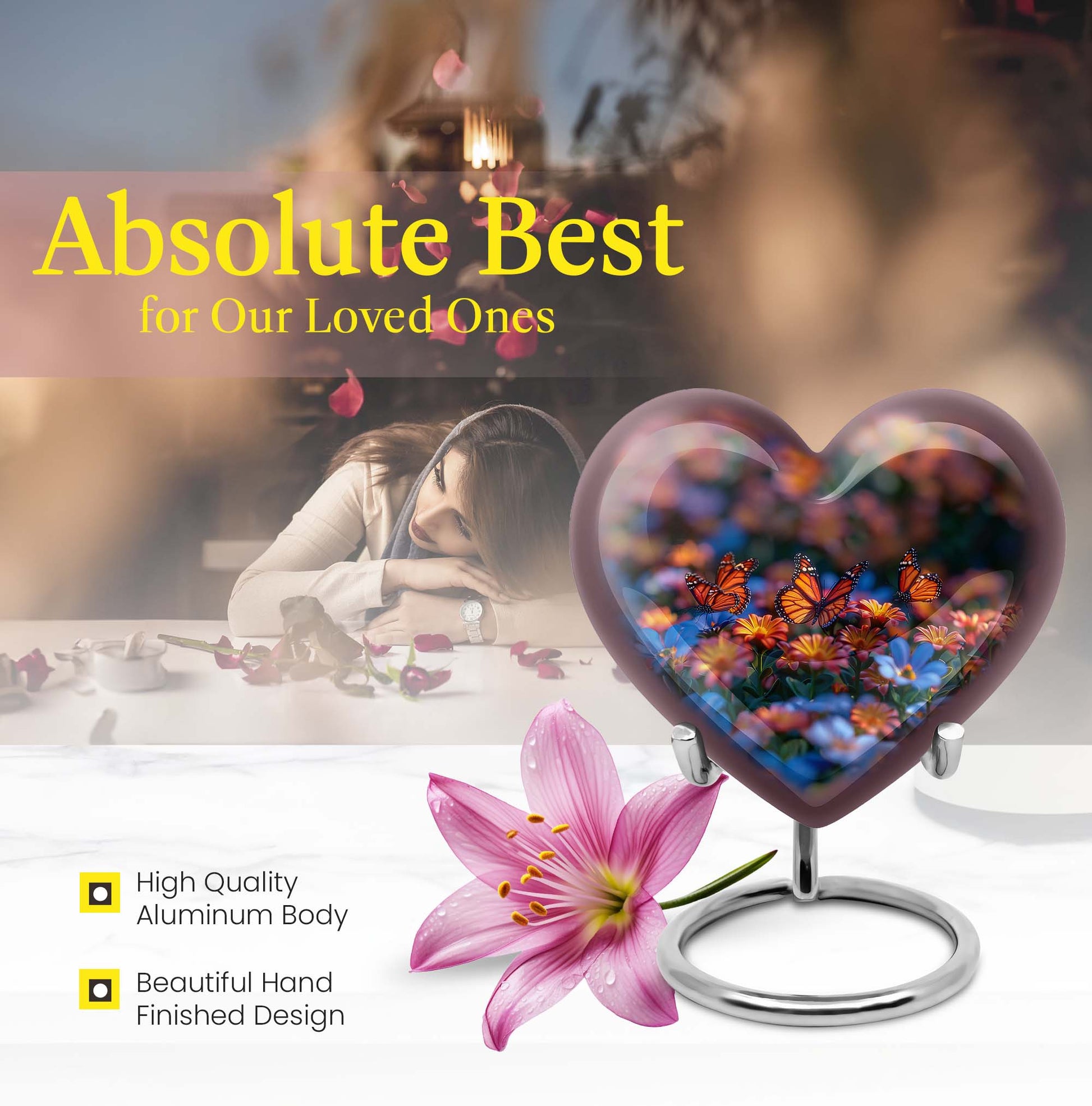 10-inch butterfly heart urn, memorial urn for ashes, personalized with engraving