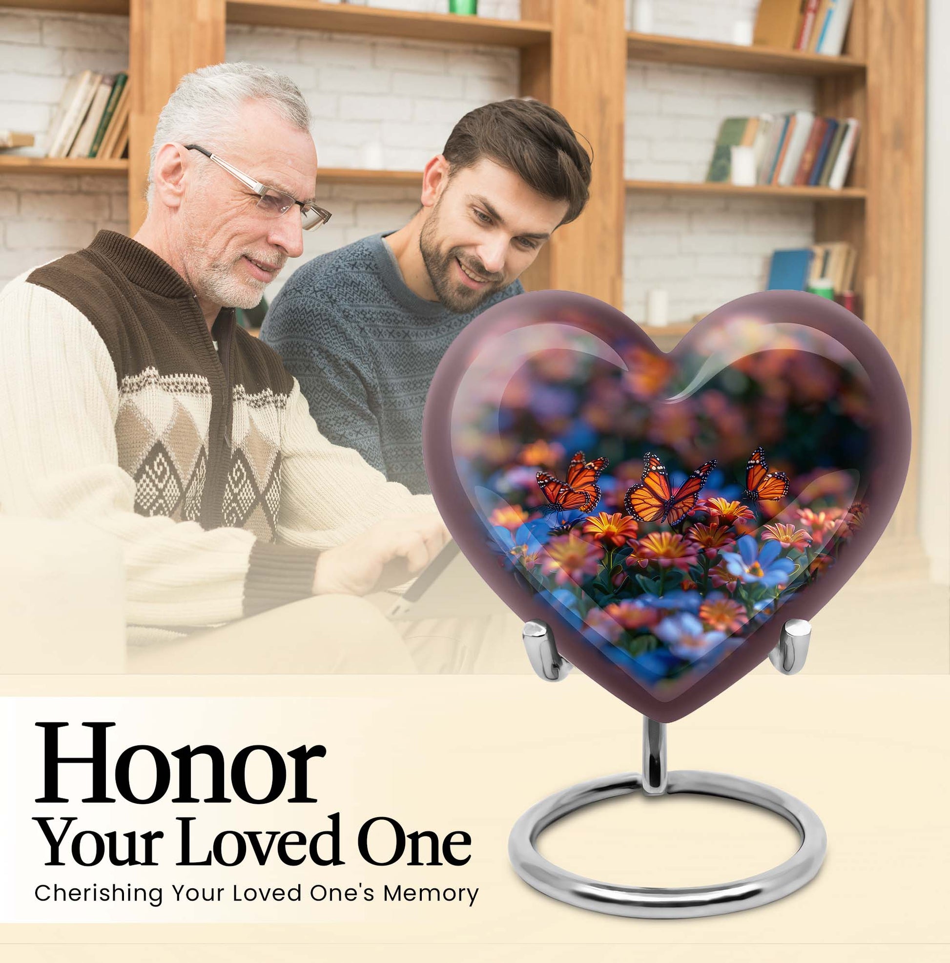 10-inch butterfly heart urn, memorial urn for ashes, personalized with engraving