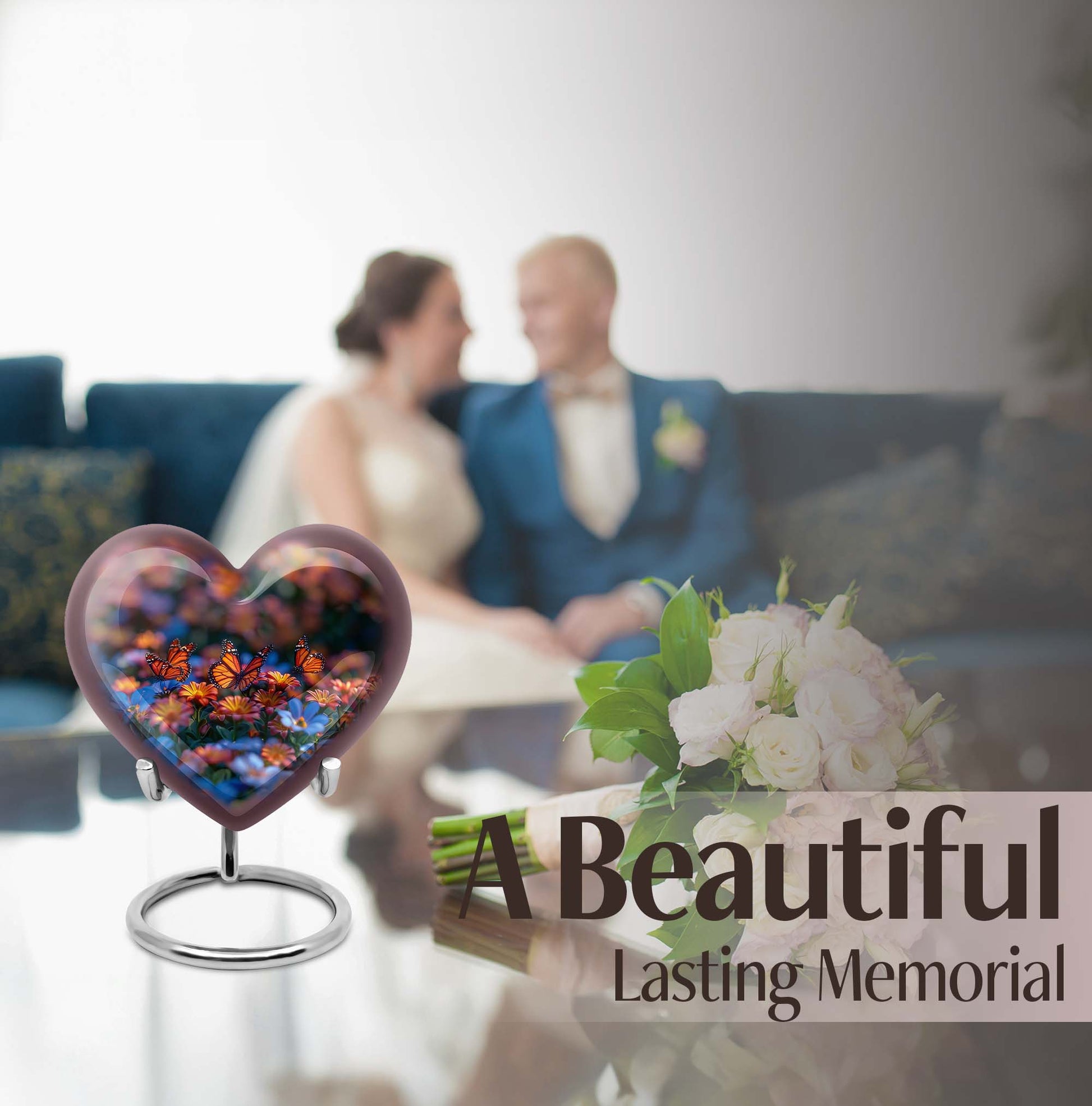 10-inch butterfly heart urn, memorial urn for ashes, personalized with engraving