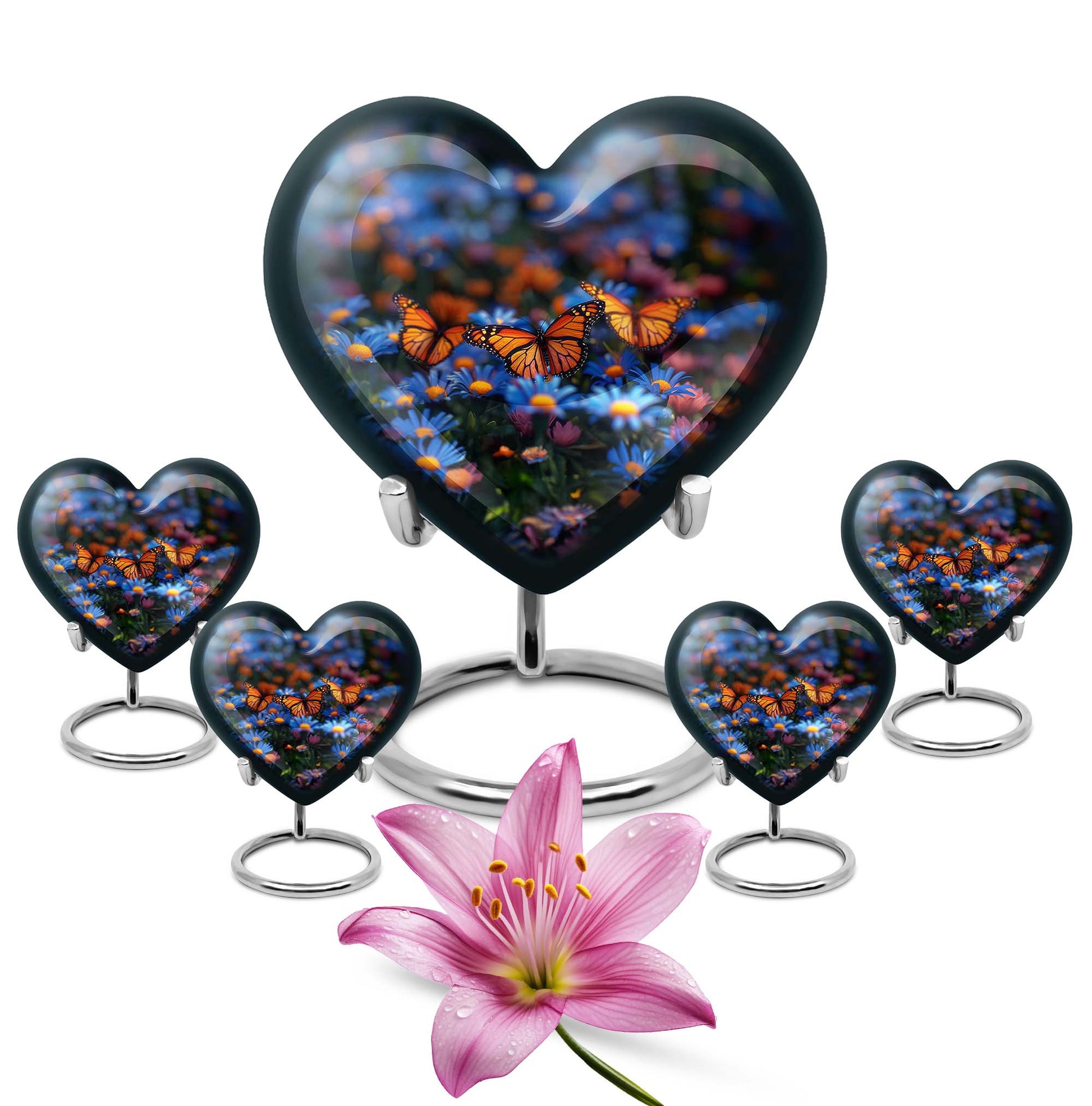 Butterfly Theme Large Urn With 4 Keepsake Urn