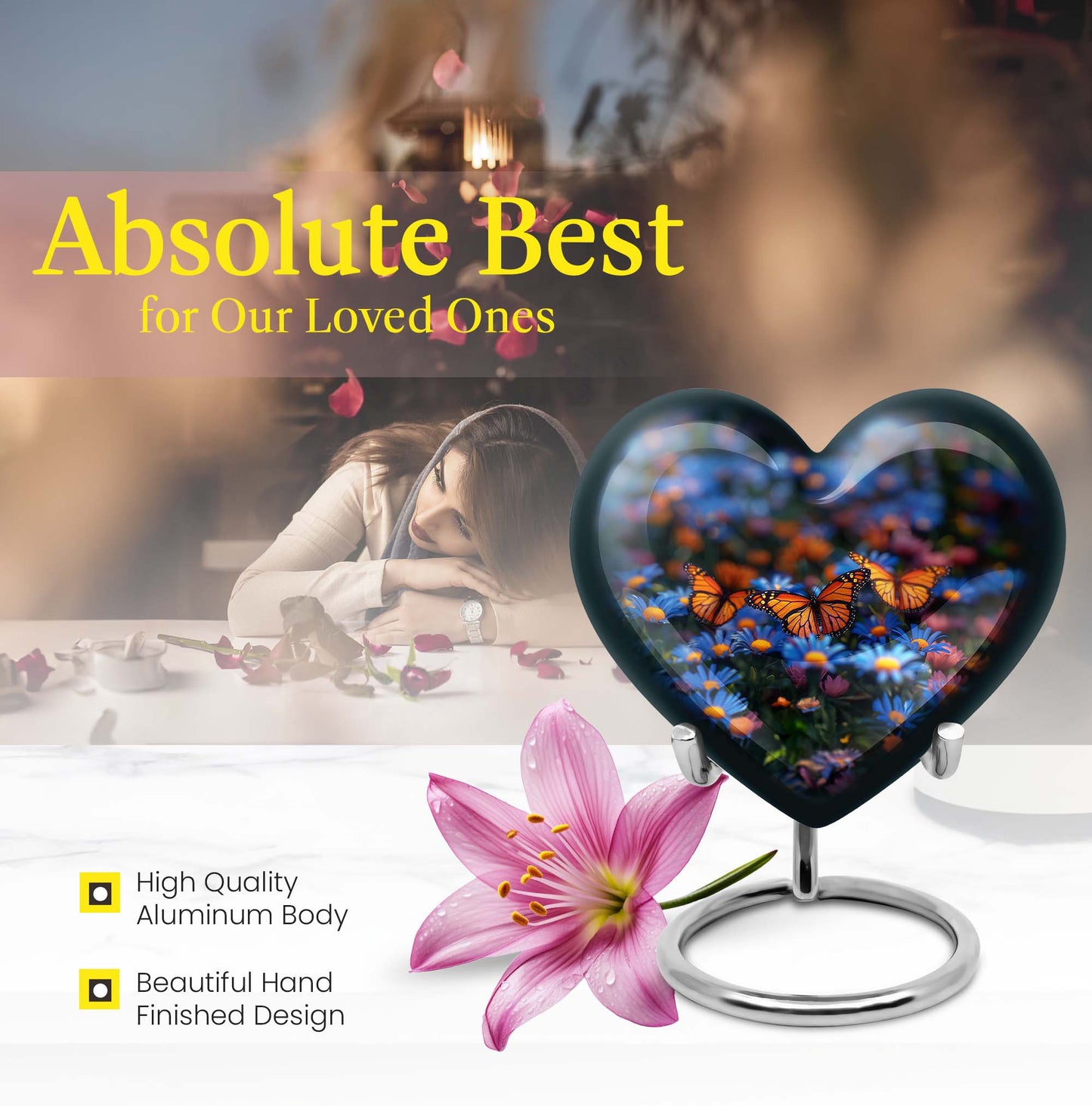 Heart memorial large urn for human ashes, customizable
