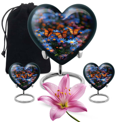 Butterfly Theme Large Urn With 2 Keepsake Urn