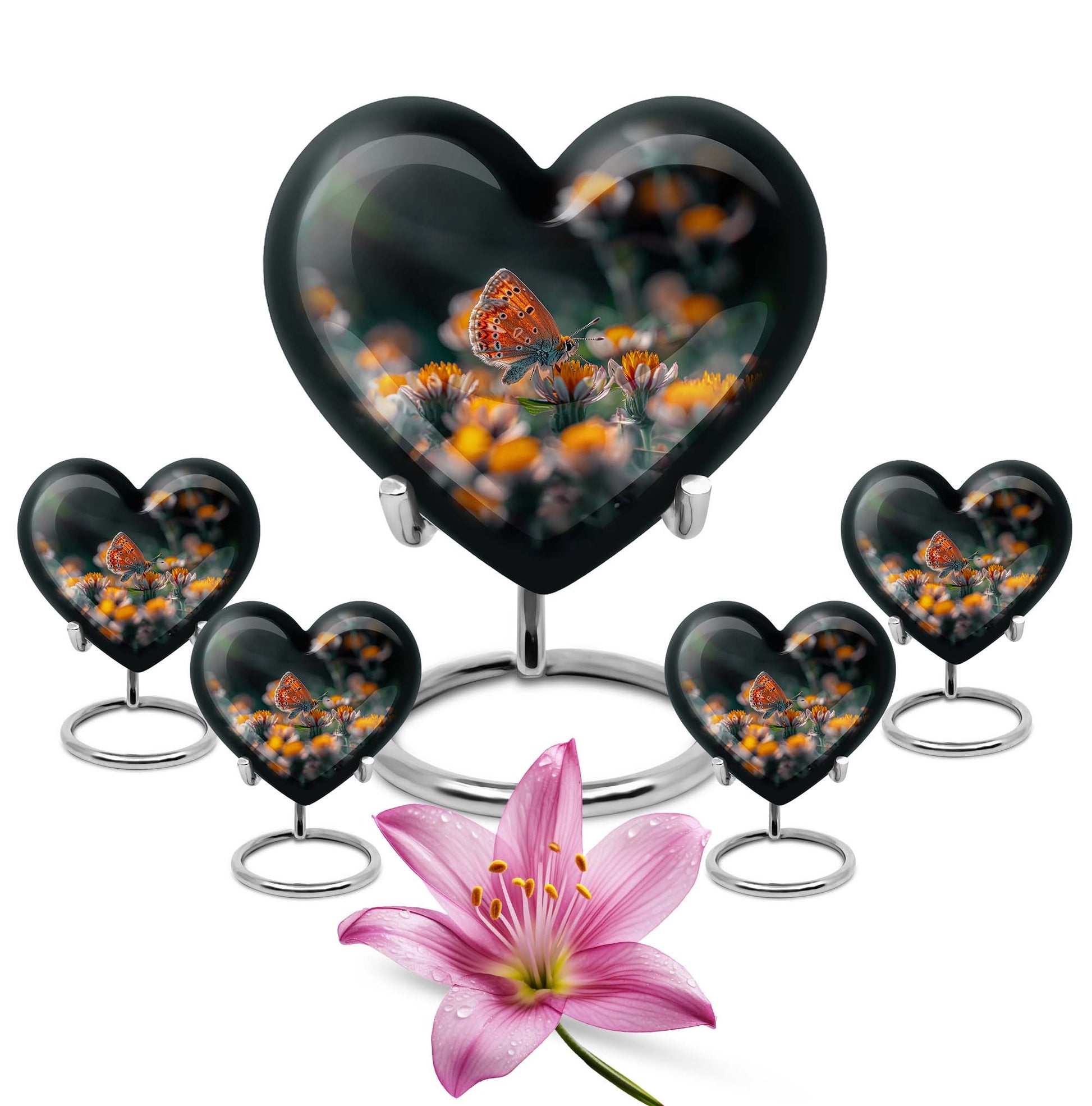 Butterfly Theme Large Urn With 4 Keepsake Urn