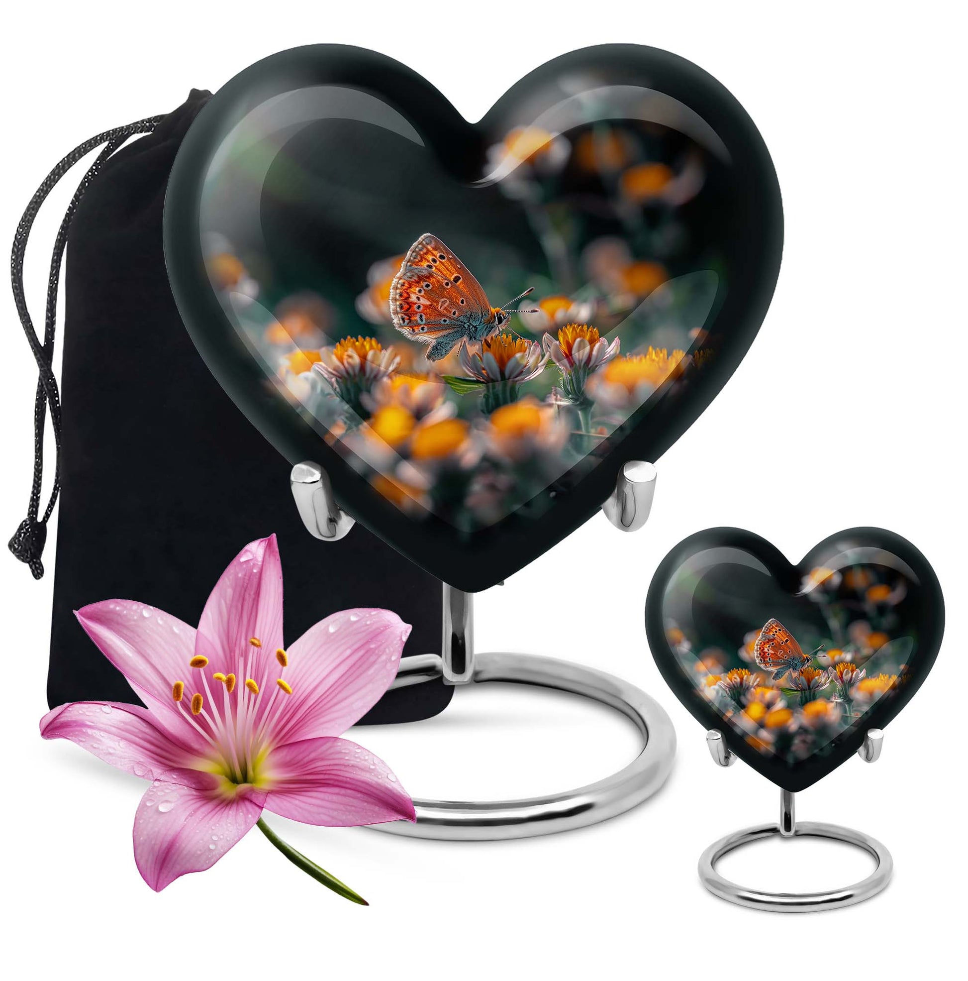 Butterfly Theme Large Urn With 1 Keepsake Urn