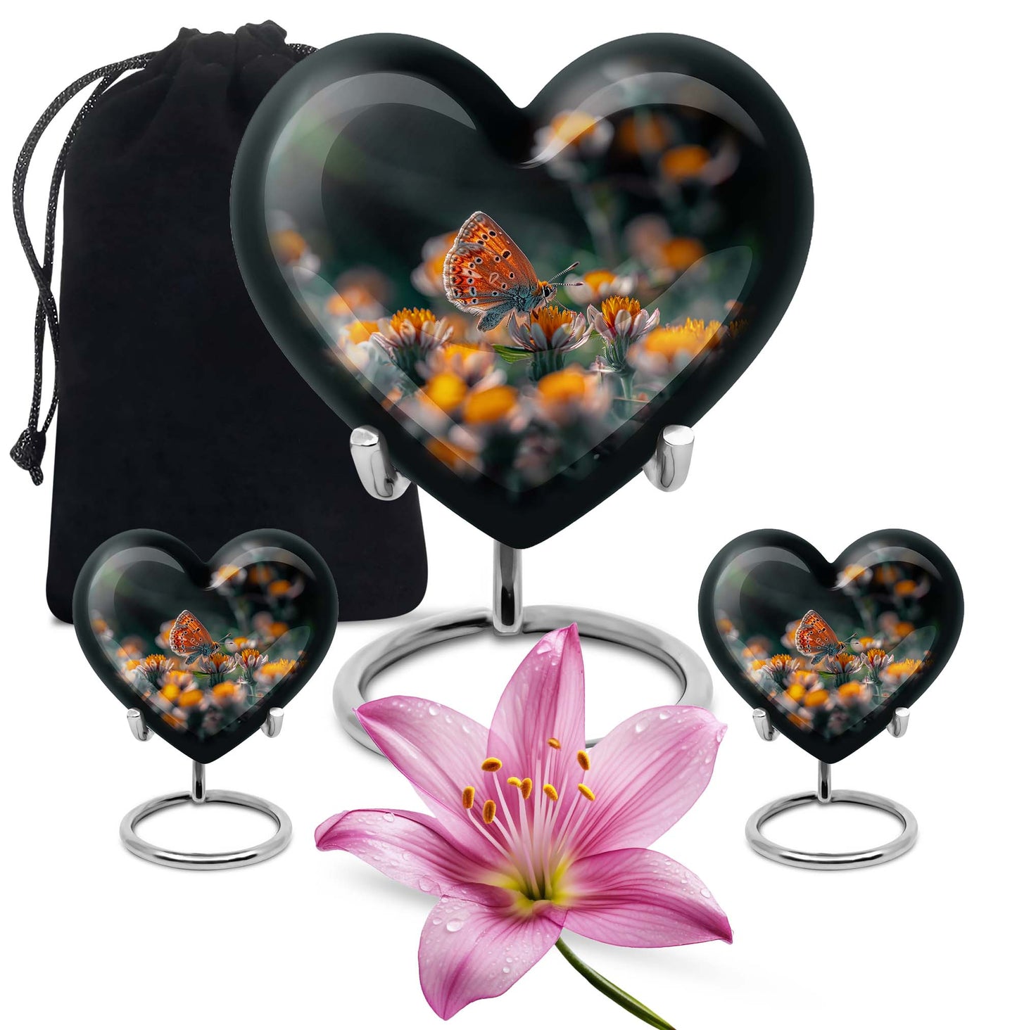 Butterfly Theme Large Urn With 2 Keepsake Urn