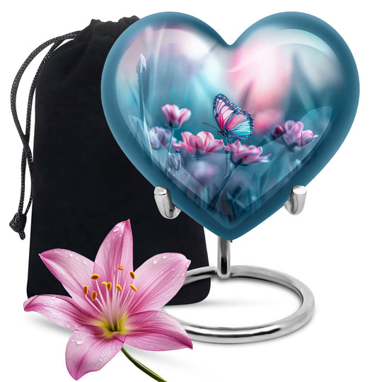 10-inch heart-shaped butterfly urn for adult human ashes with personal engraving option