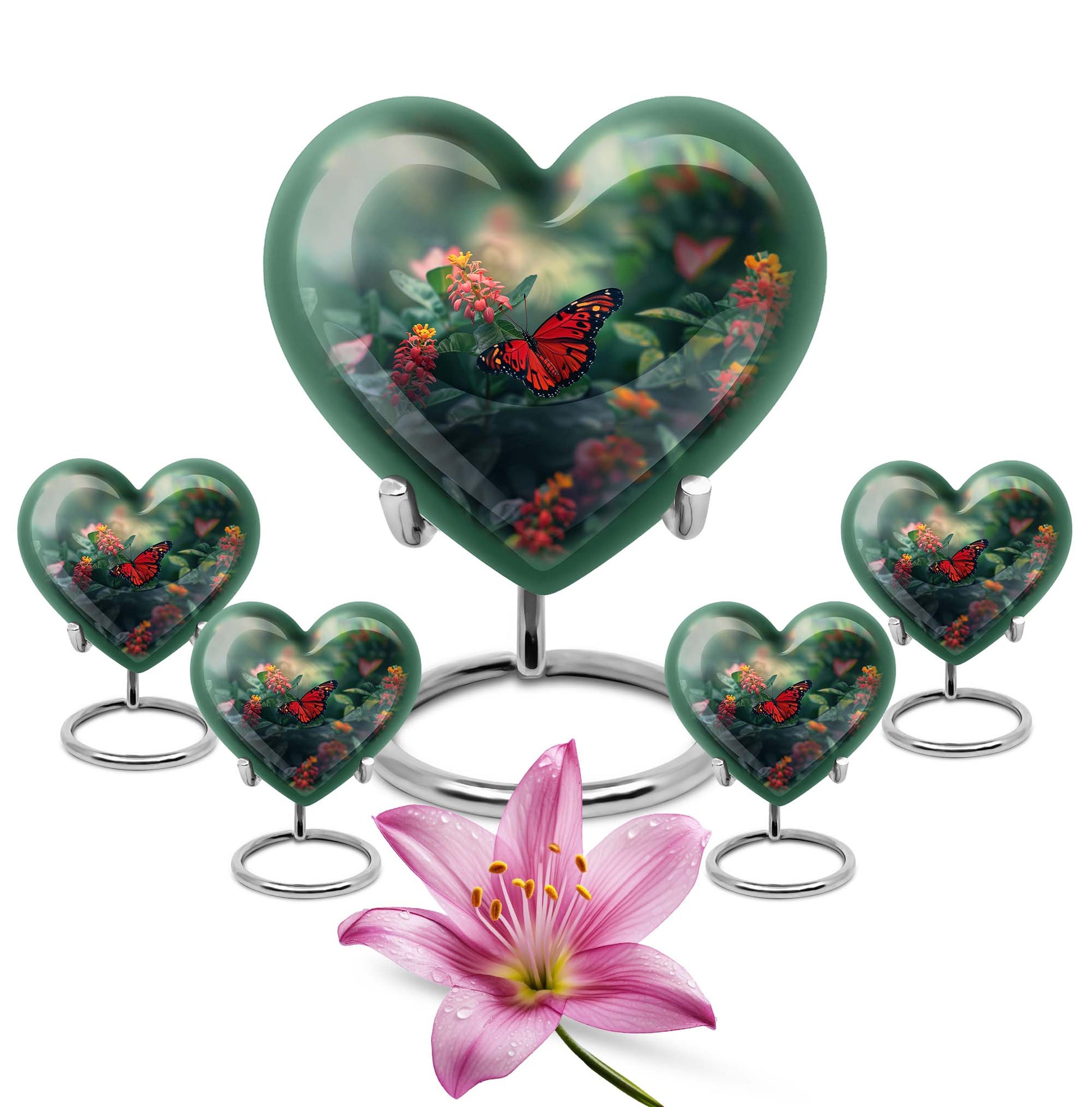 heart-shaped butterfly urn
