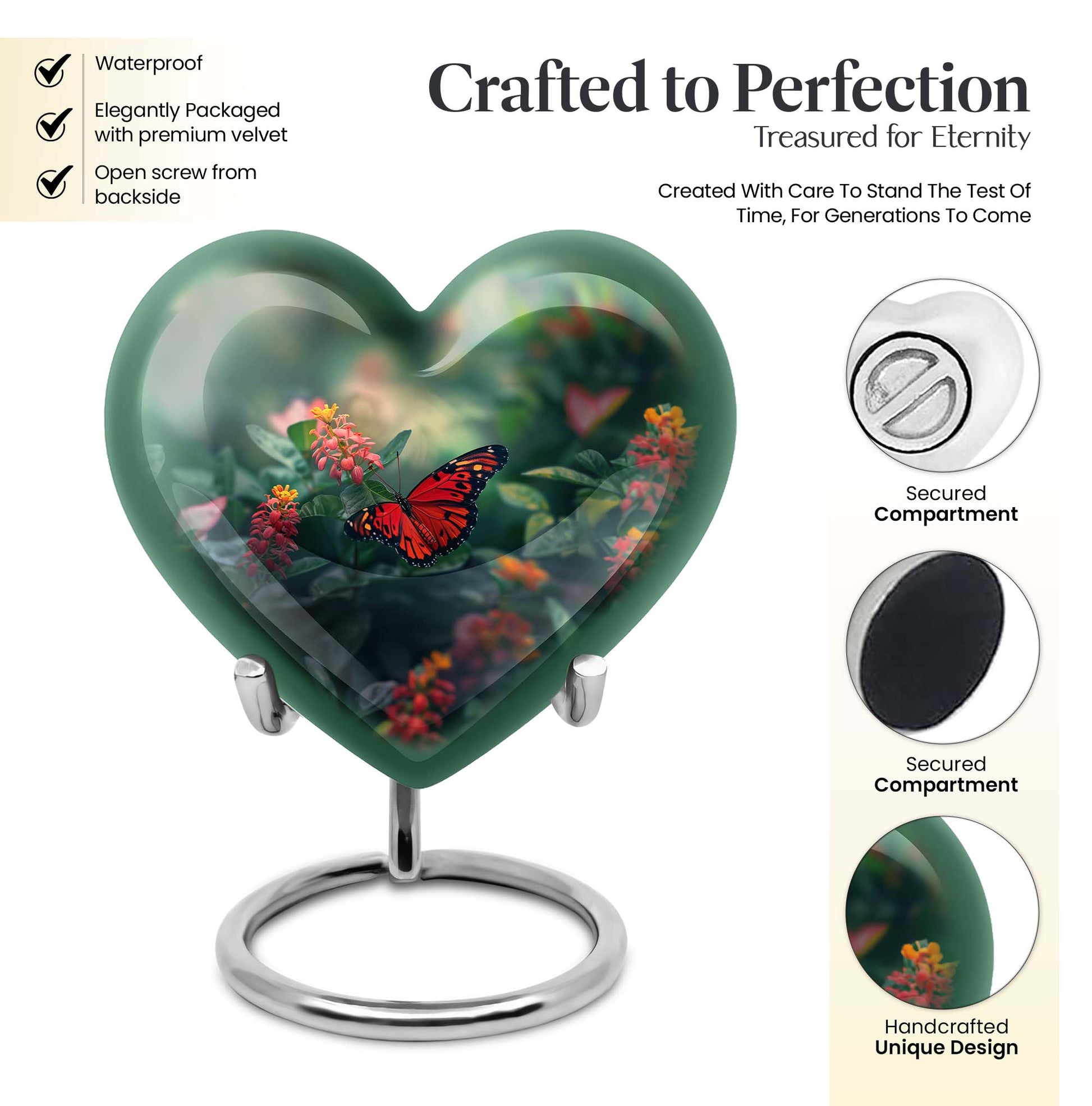 heart-shaped butterfly urn