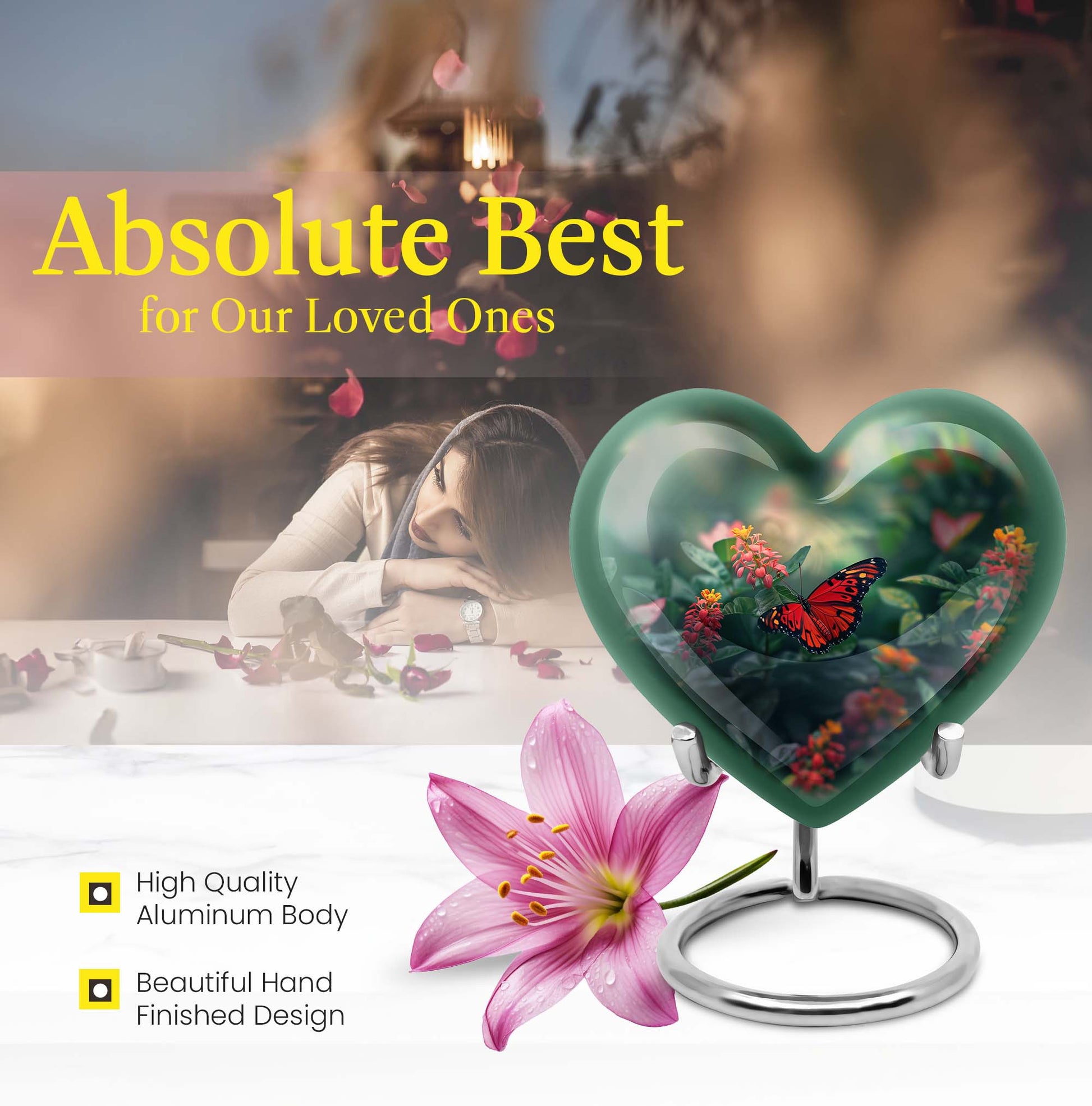 heart-shaped butterfly urn