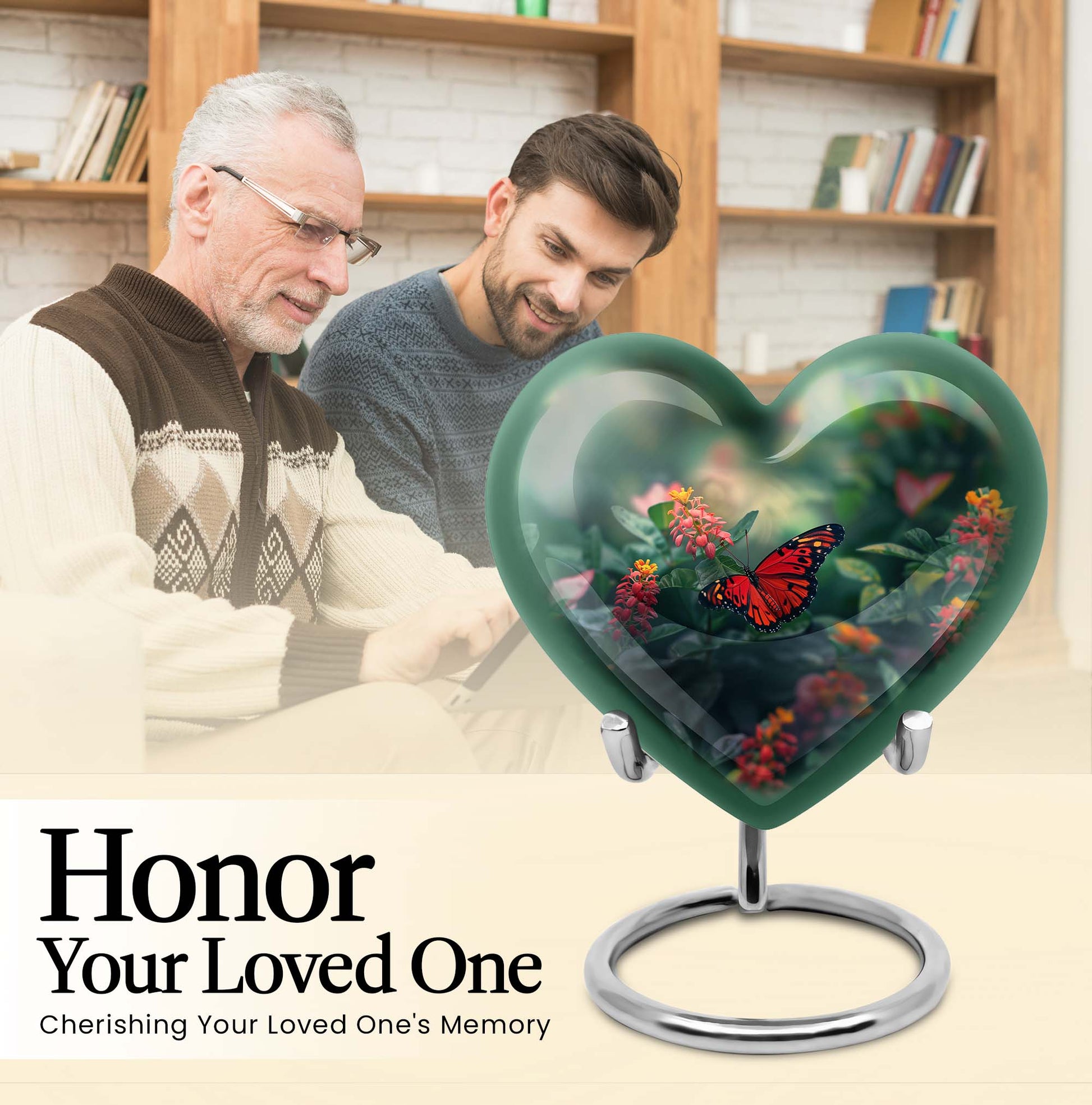 heart-shaped butterfly urn