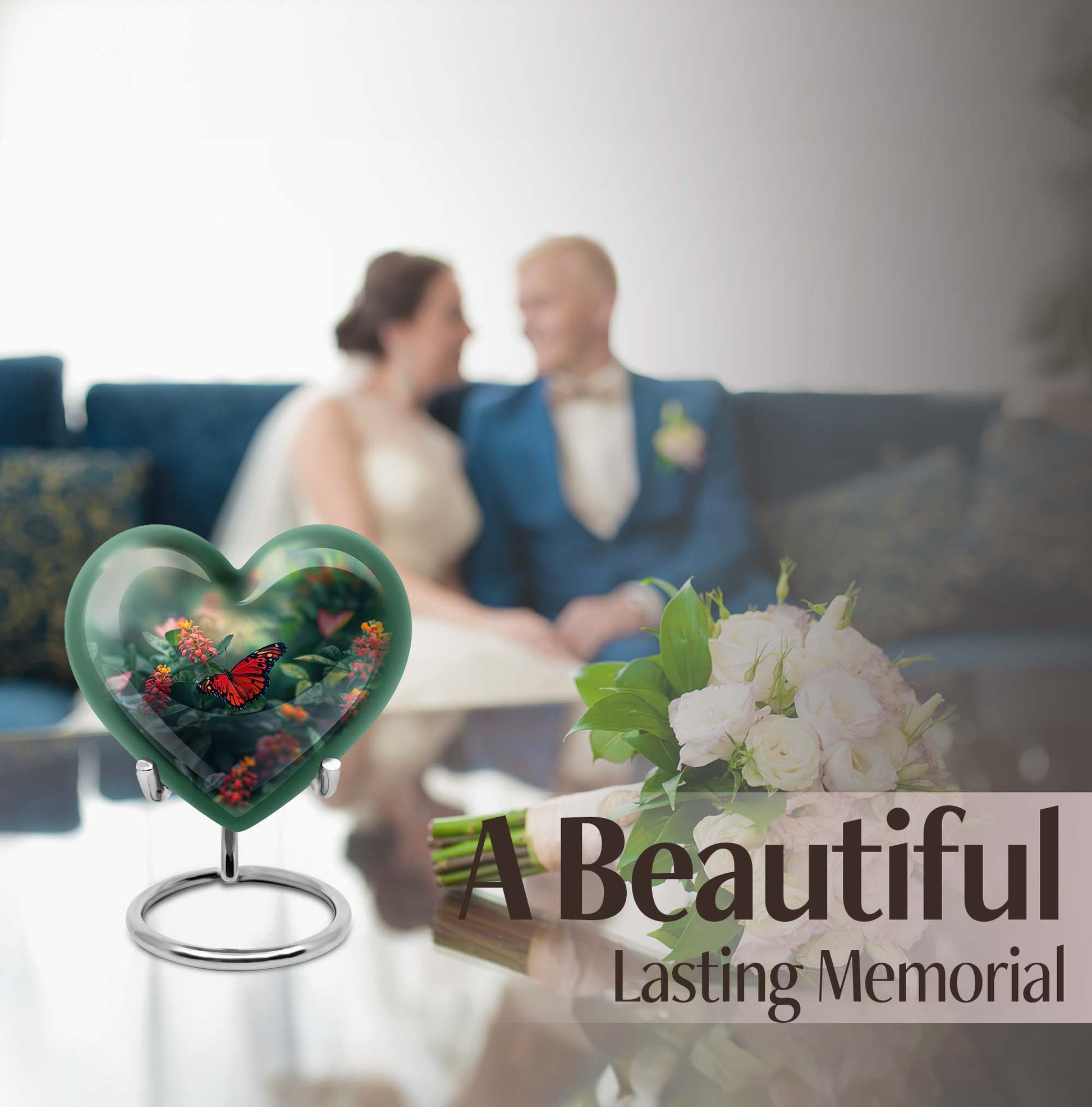 heart-shaped butterfly urn