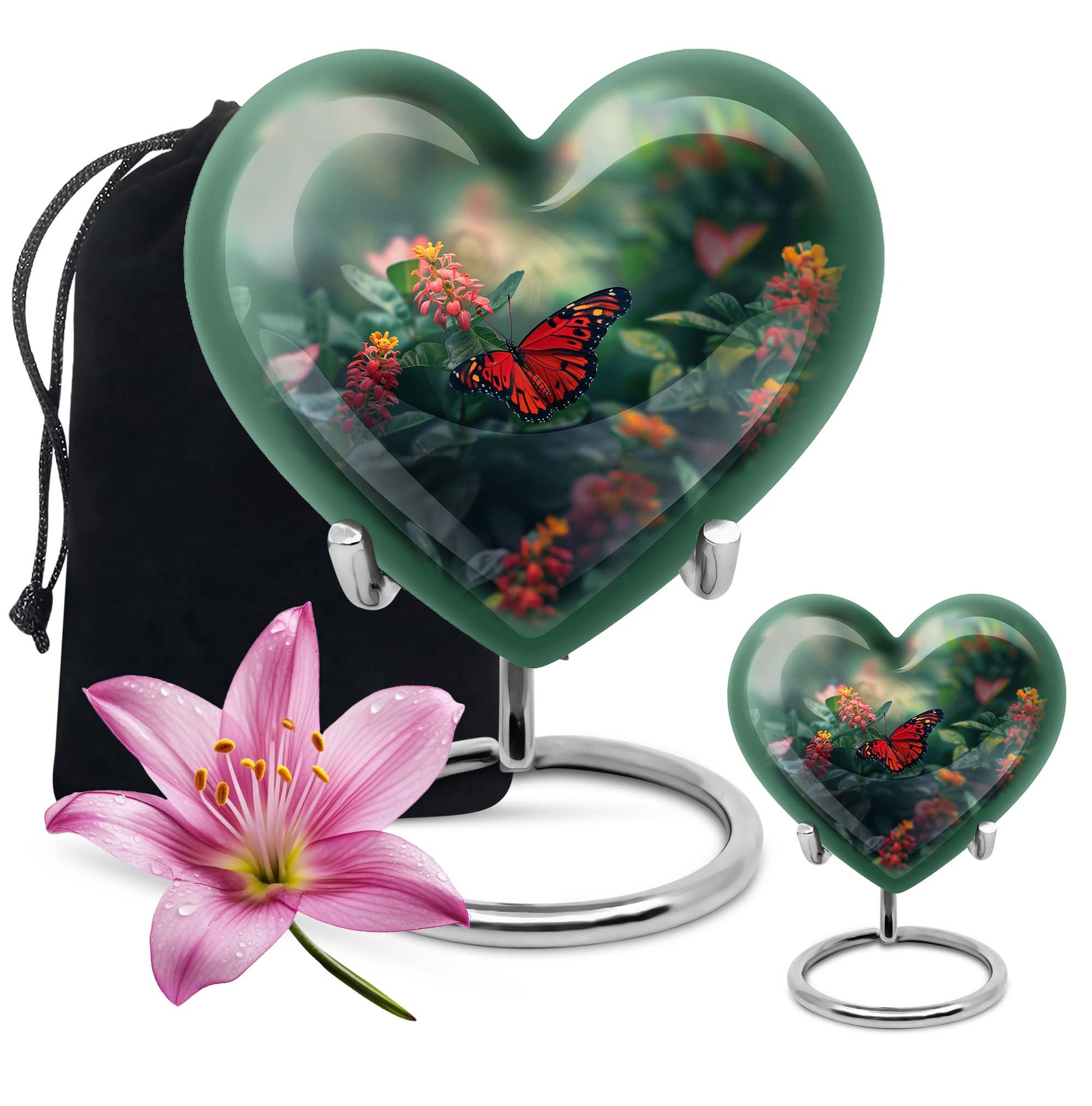 heart-shaped butterfly urn