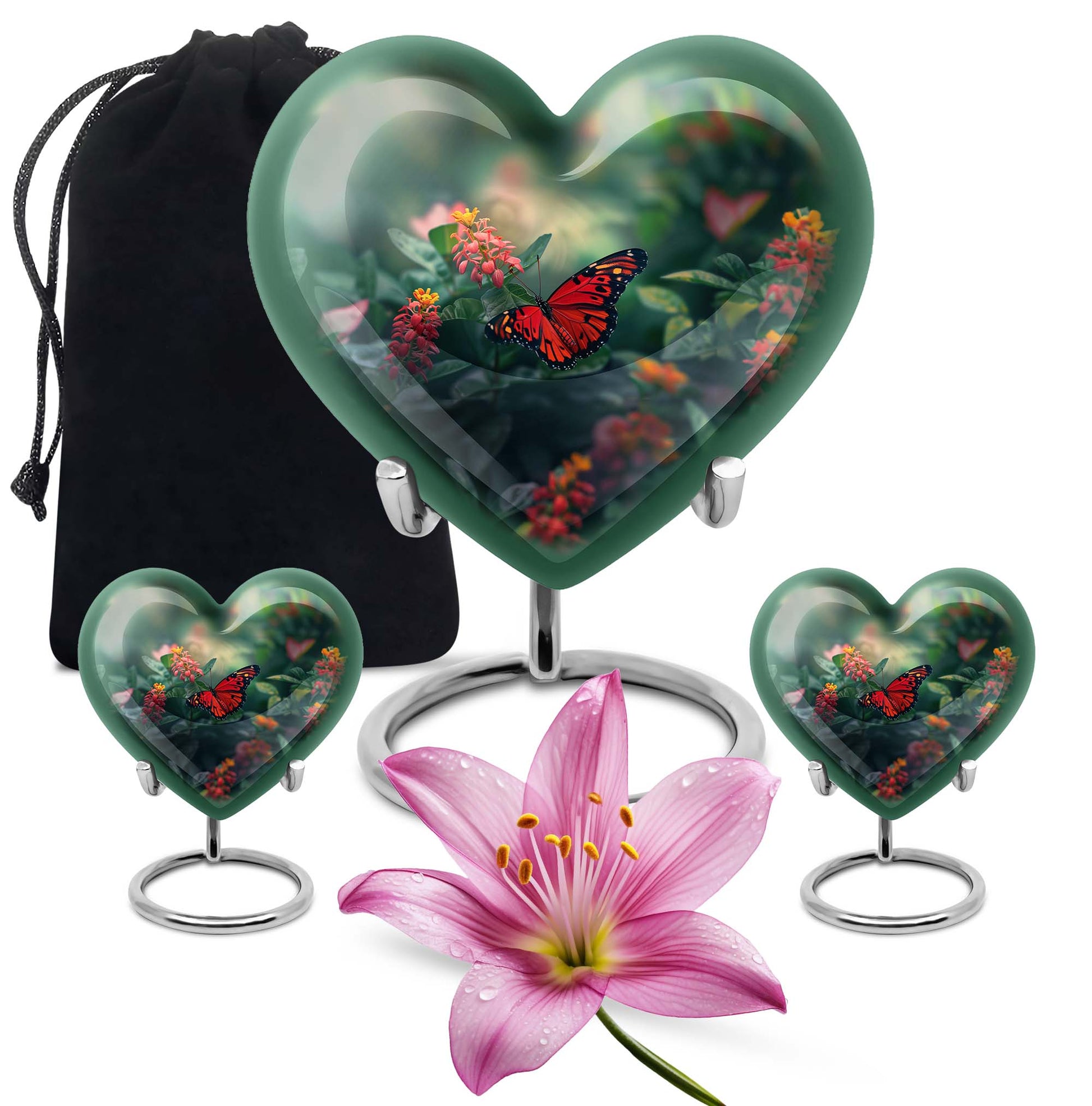 heart-shaped butterfly urn