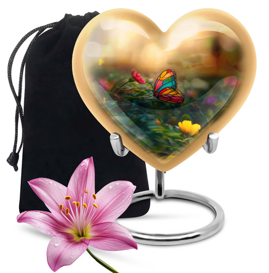 10-inch butterfly-themed heart urn for burial, best for adult human ashes