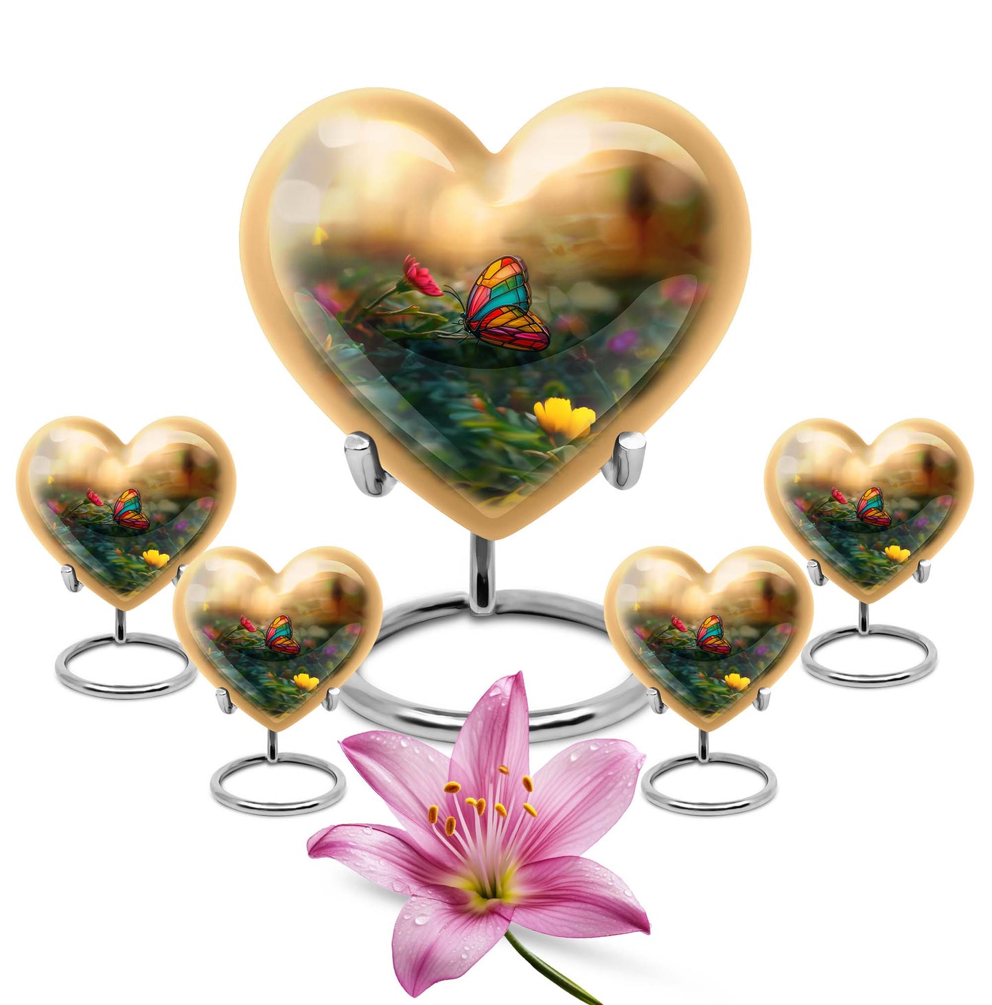 10-inch butterfly-themed heart urn for burial, best for adult human ashes