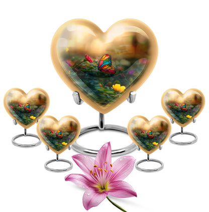 10-inch butterfly-themed heart urn for burial, best for adult human ashes