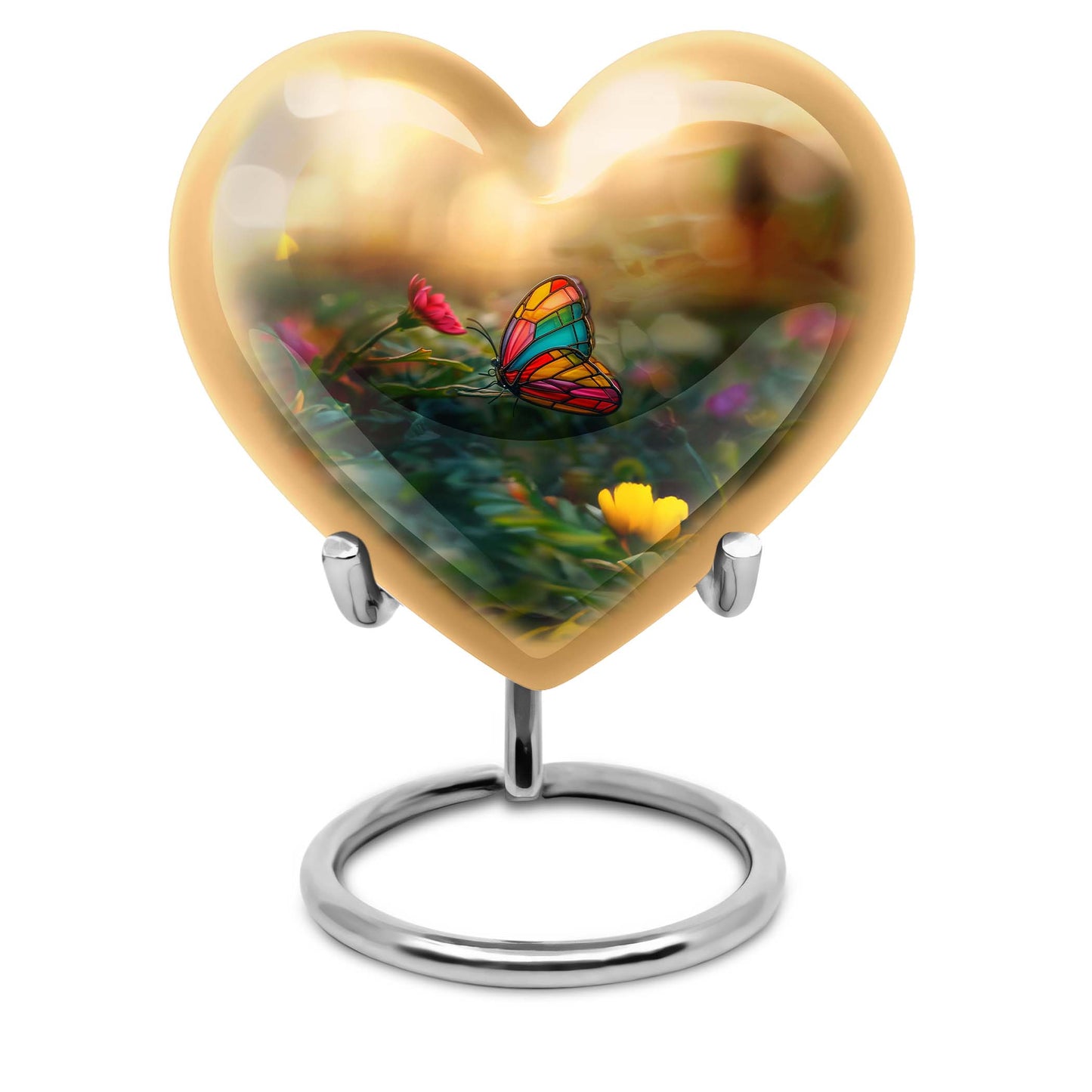 10-inch butterfly-themed heart urn for burial, best for adult human ashes