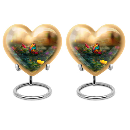10-inch butterfly-themed heart urn for burial, best for adult human ashes