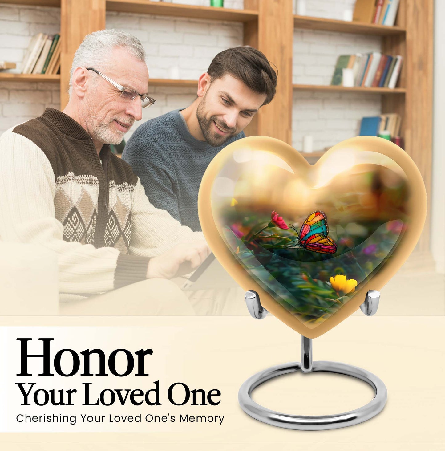 10-inch butterfly-themed heart urn for burial, best for adult human ashes