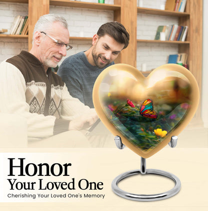 10-inch butterfly-themed heart urn for burial, best for adult human ashes