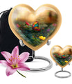 10-inch butterfly-themed heart urn for burial, best for adult human ashes