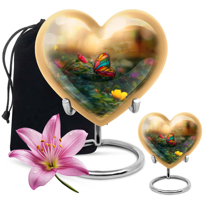 10-inch butterfly-themed heart urn for burial, best for adult human ashes