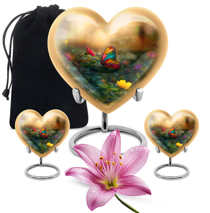 10-inch butterfly-themed heart urn for burial, best for adult human ashes