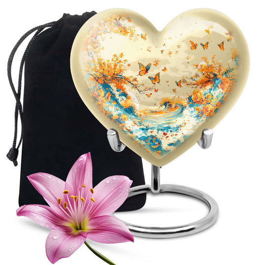 10-inch butterfly themed heart urn for ash burial,